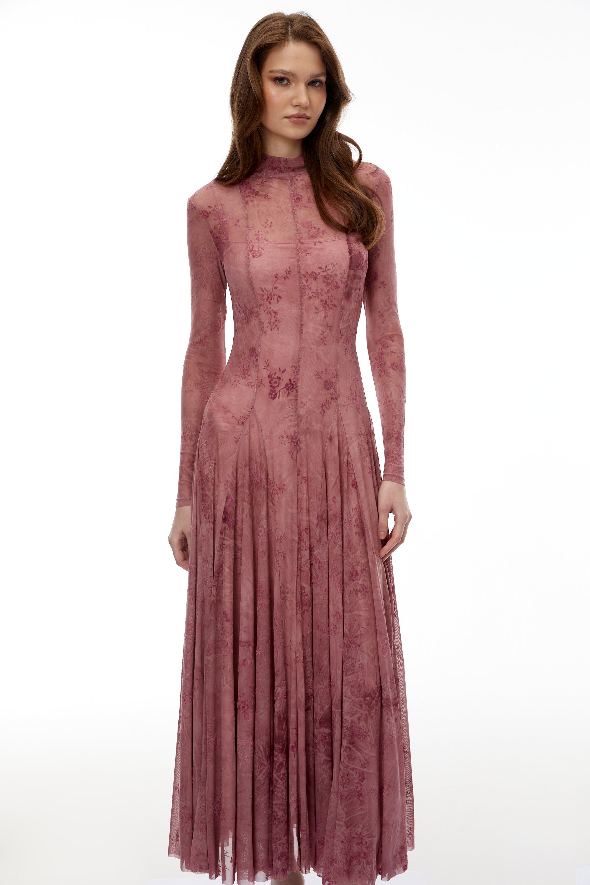 Dusty Rose Floral Tulle Maxi Dress