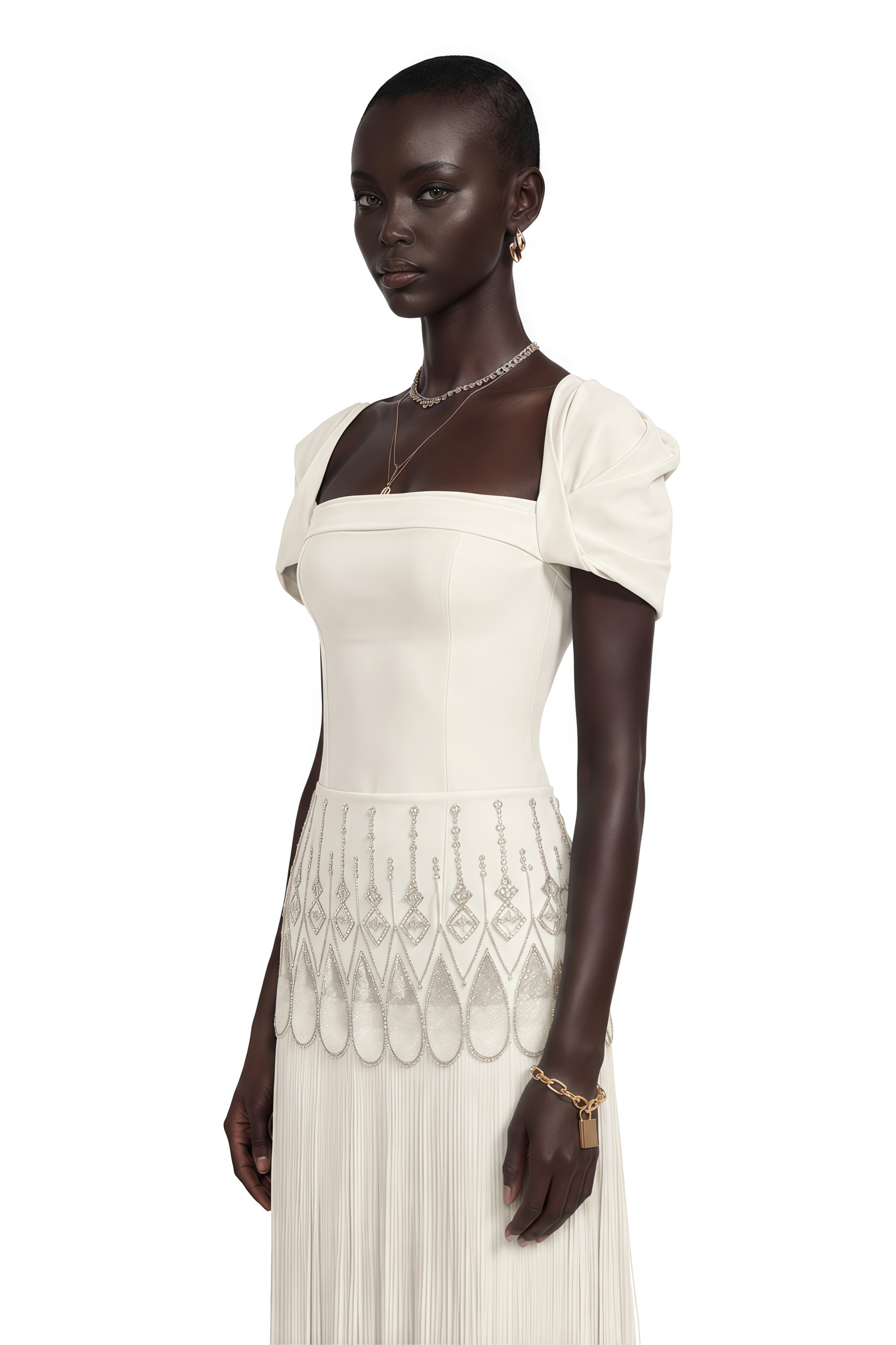 Arianwen White Embellished Fringe Maxi Dress