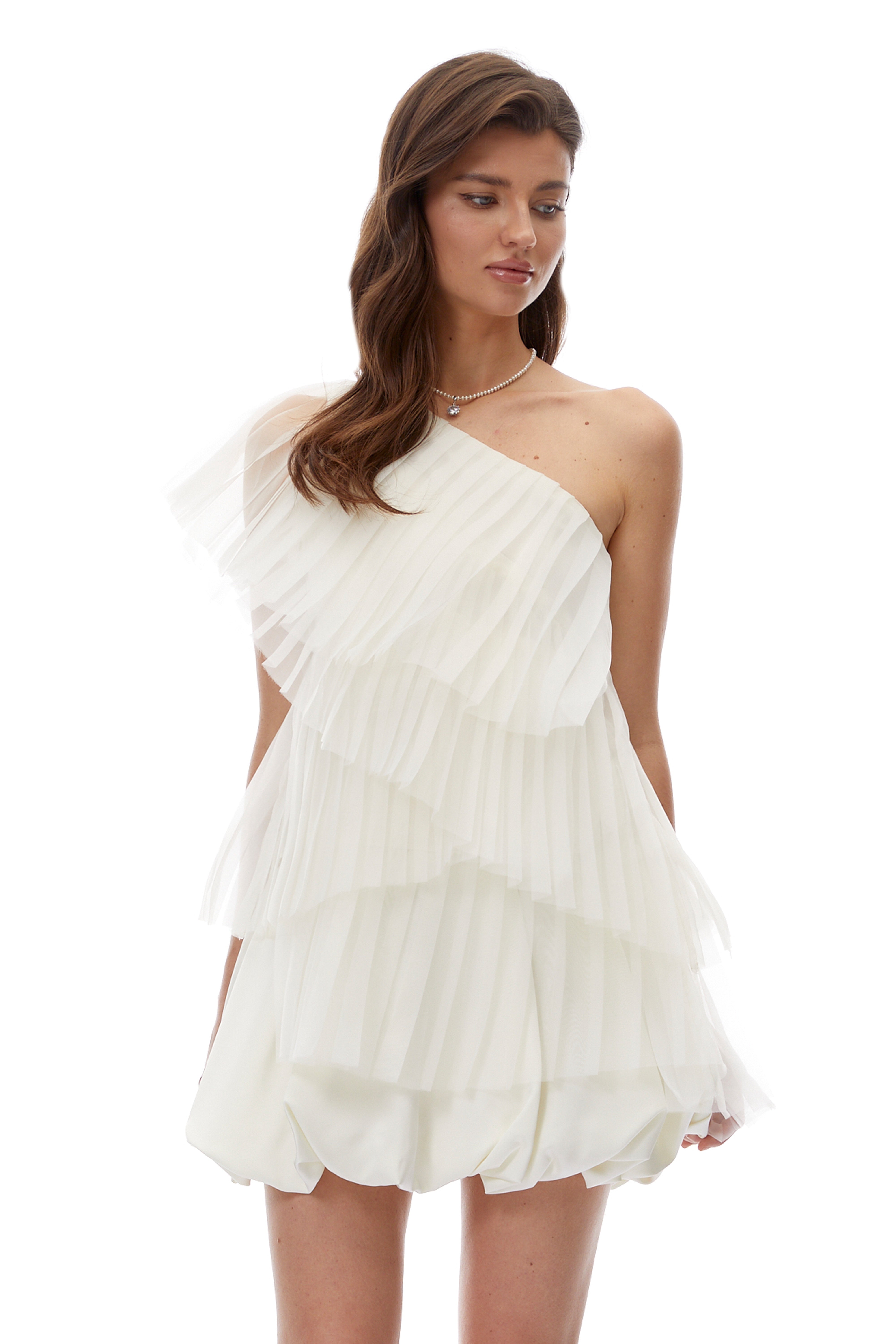 Aurelia White One Shoulder Asymmetrical Pleated Top