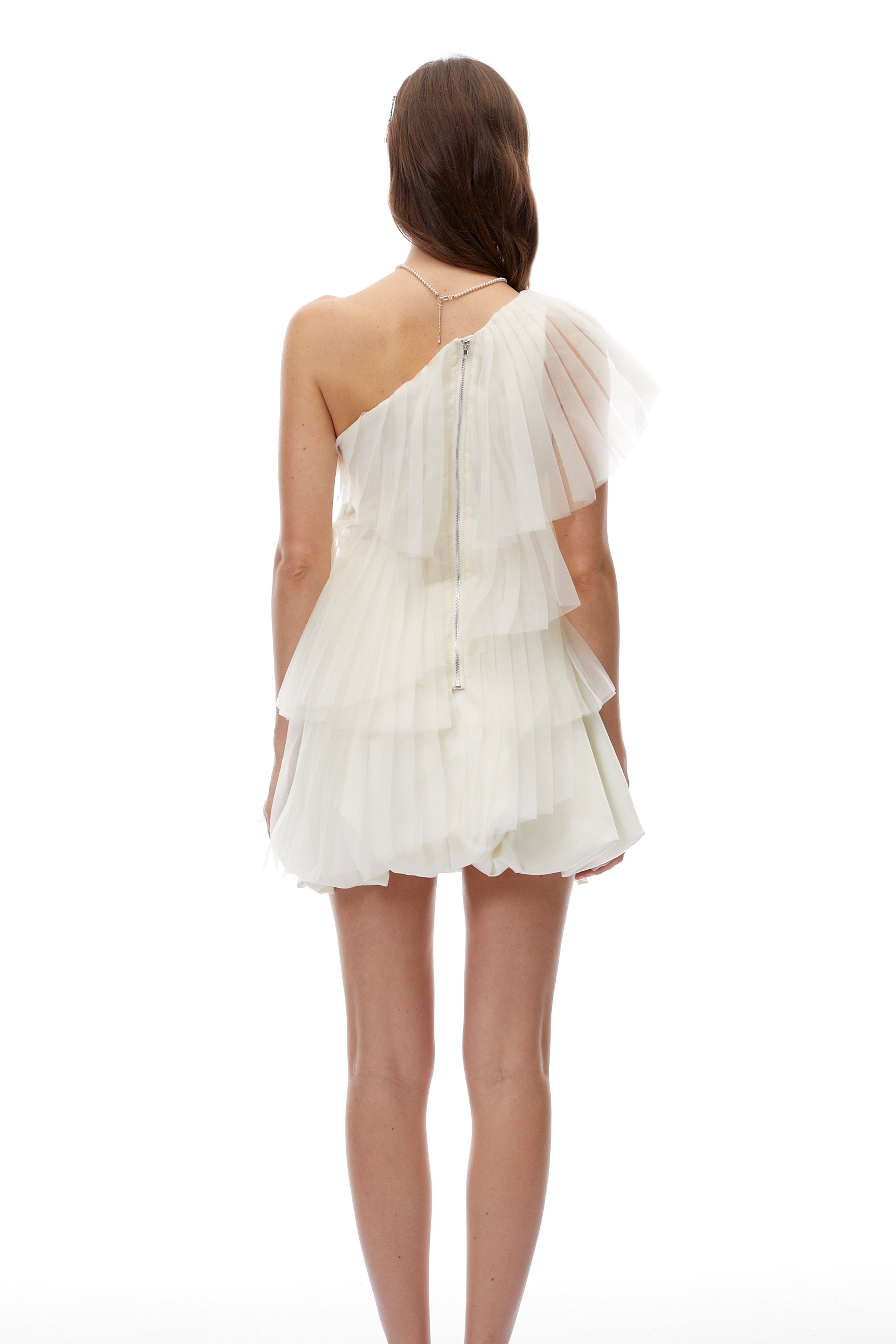 Aurelia White One Shoulder Asymmetrical Pleated Top