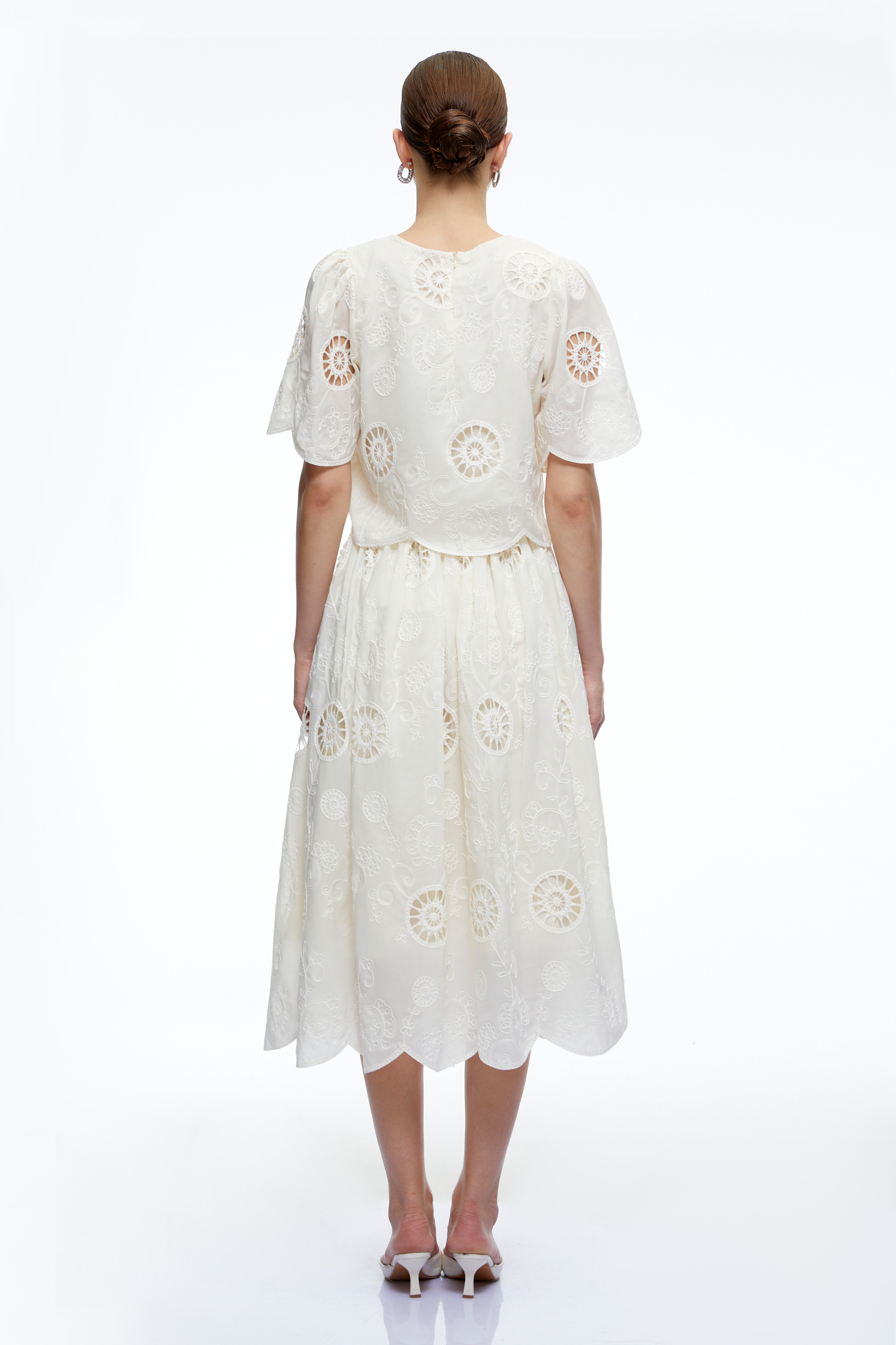 Aurelie Neutral Eyelet Crop Top & Midi Skirt Set