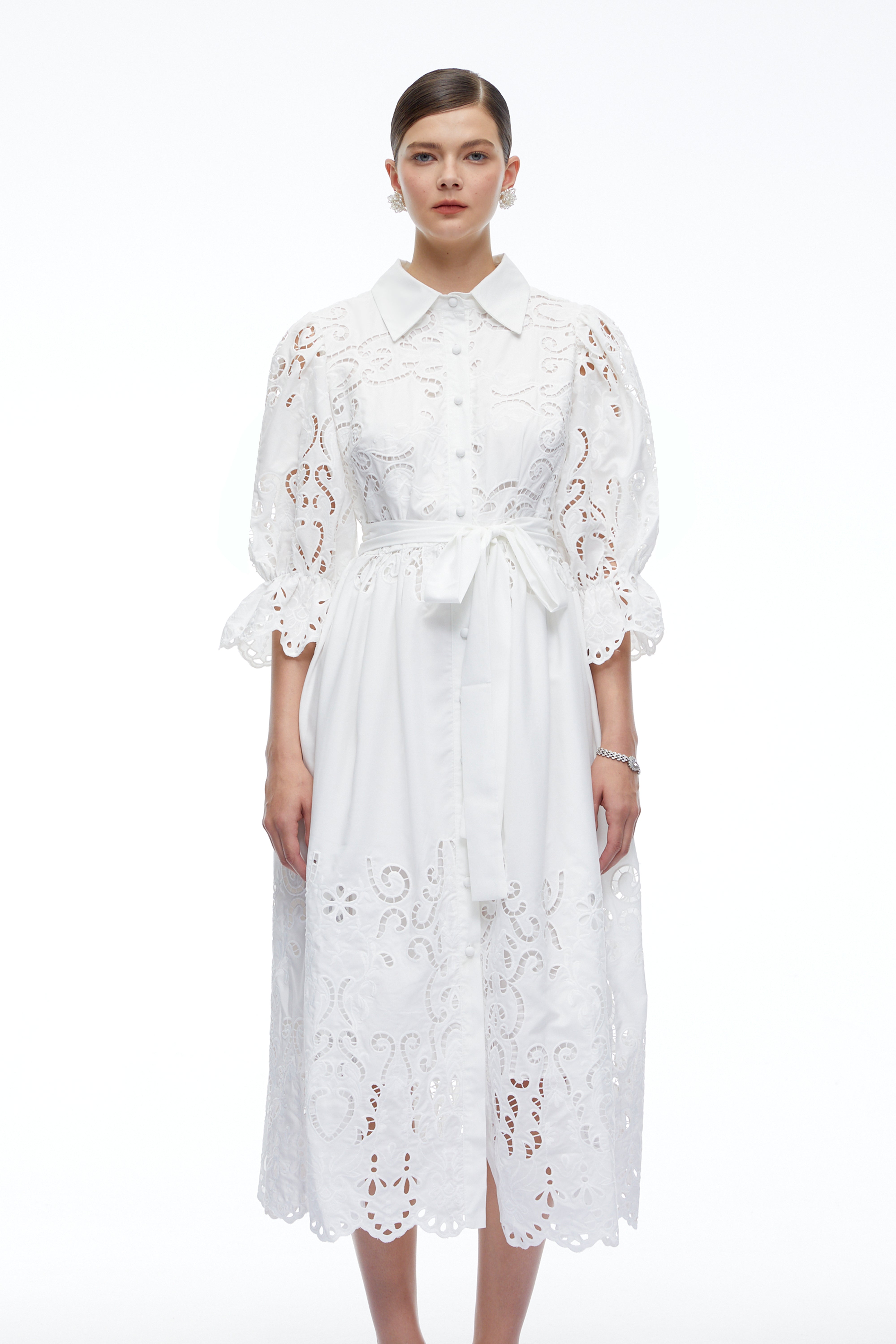 Aveline White Lace Midi Dress With Cut-Outs