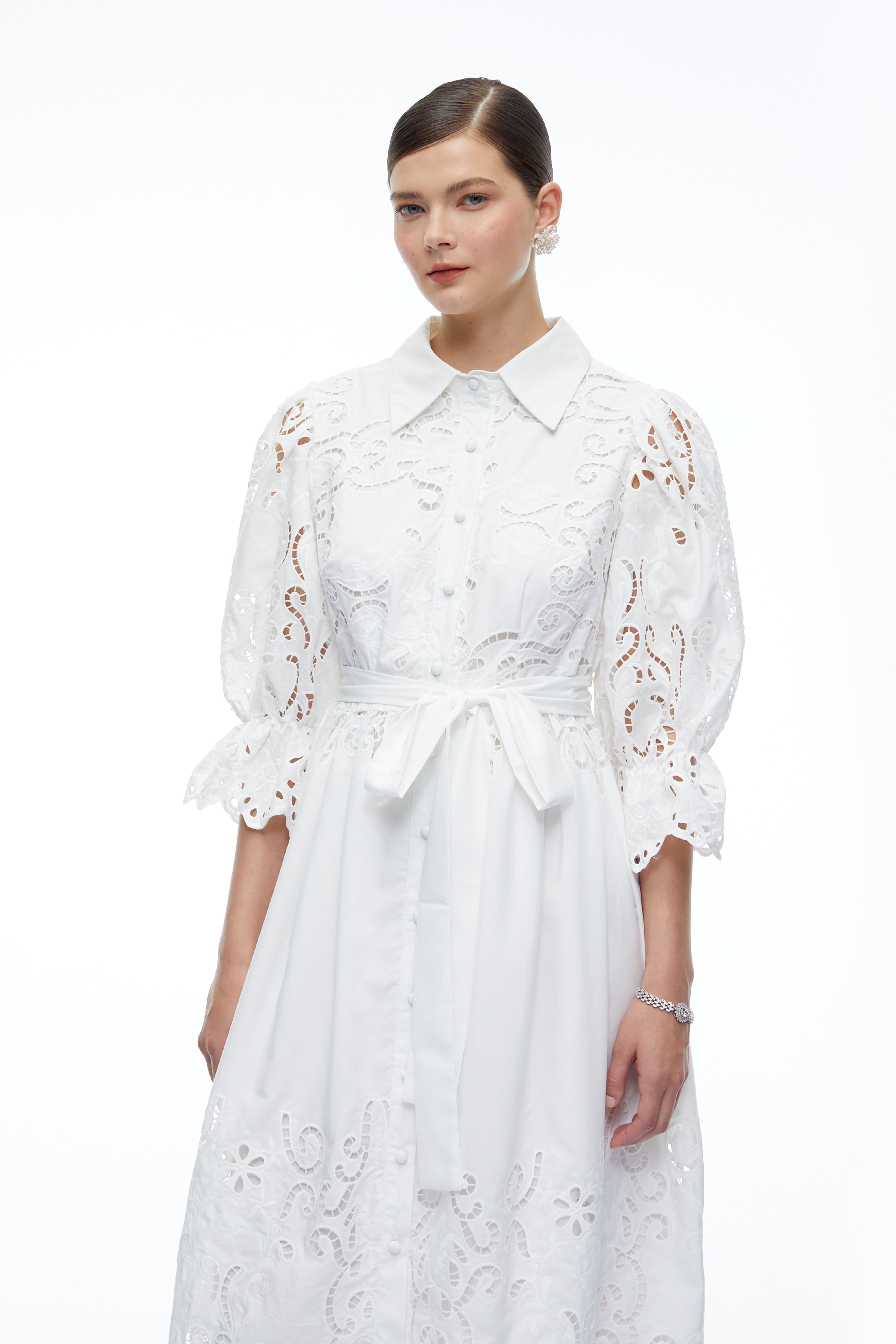 Aveline White Lace Midi Dress With Cut-Outs