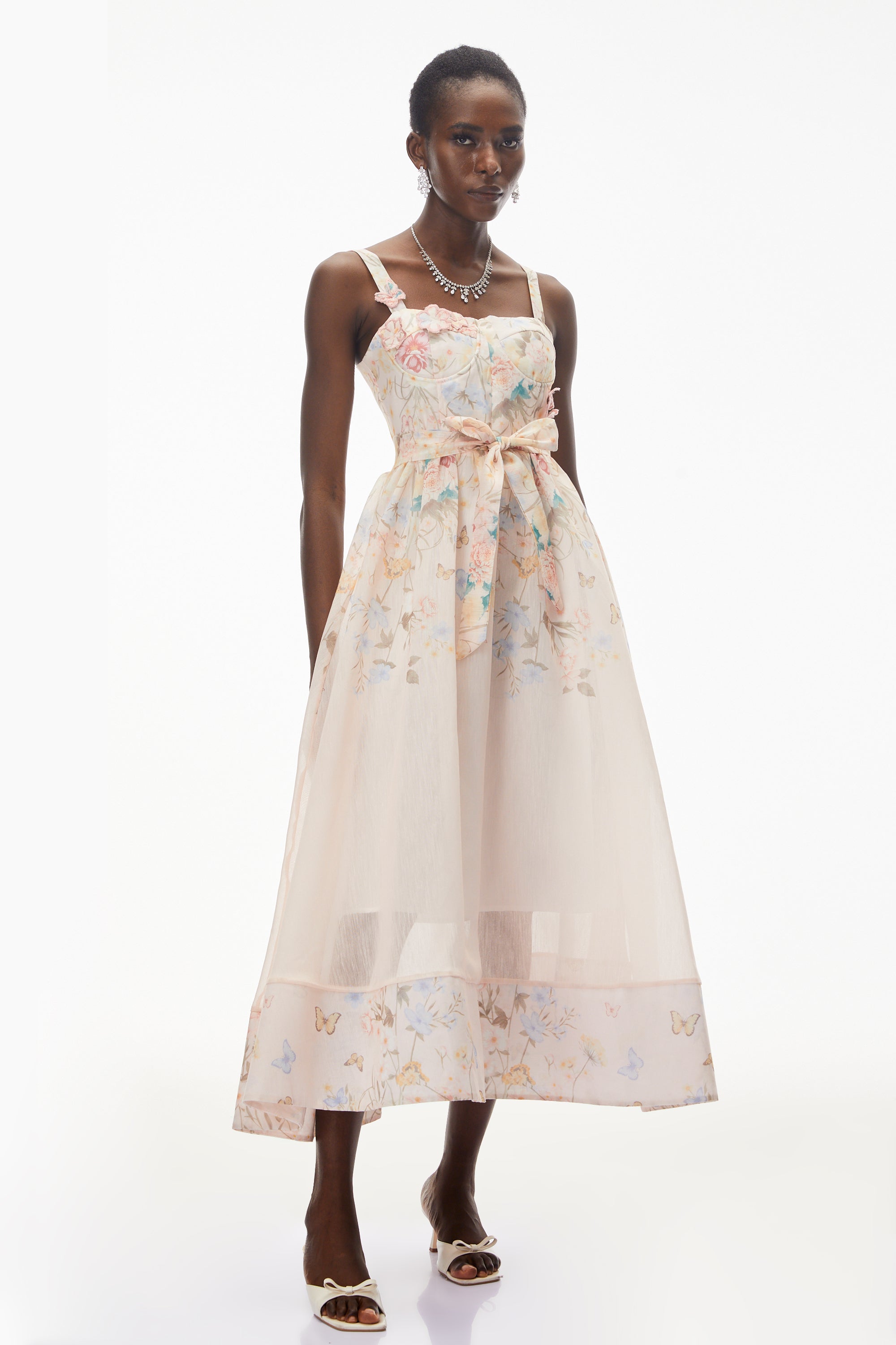 Baucis Pink Floral Print Midi Dress with Tie Waist (Final Sale-US Only)