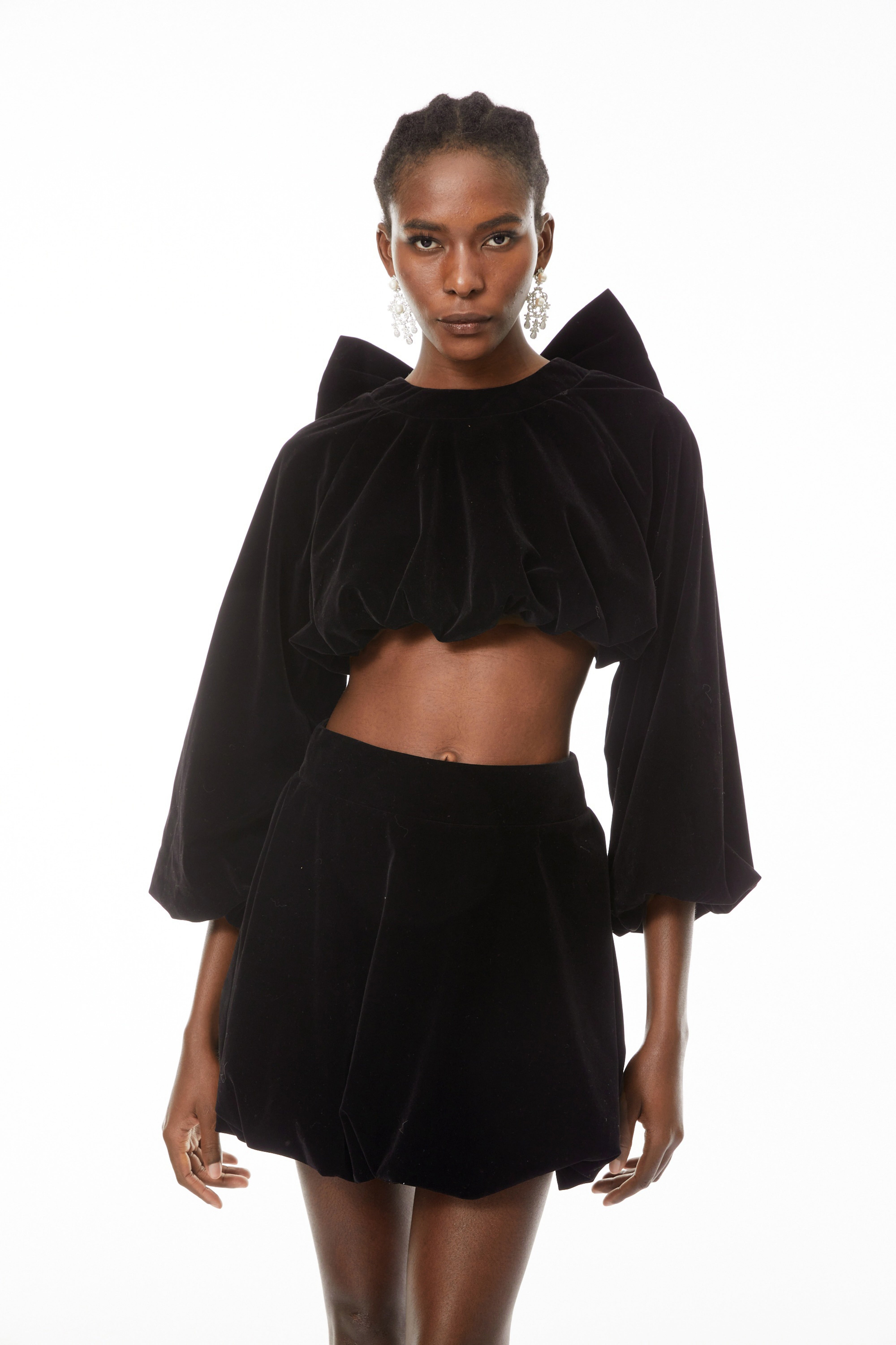 Beatrice Black Bubble Velvet Top & Skirt Set (Final Sale)