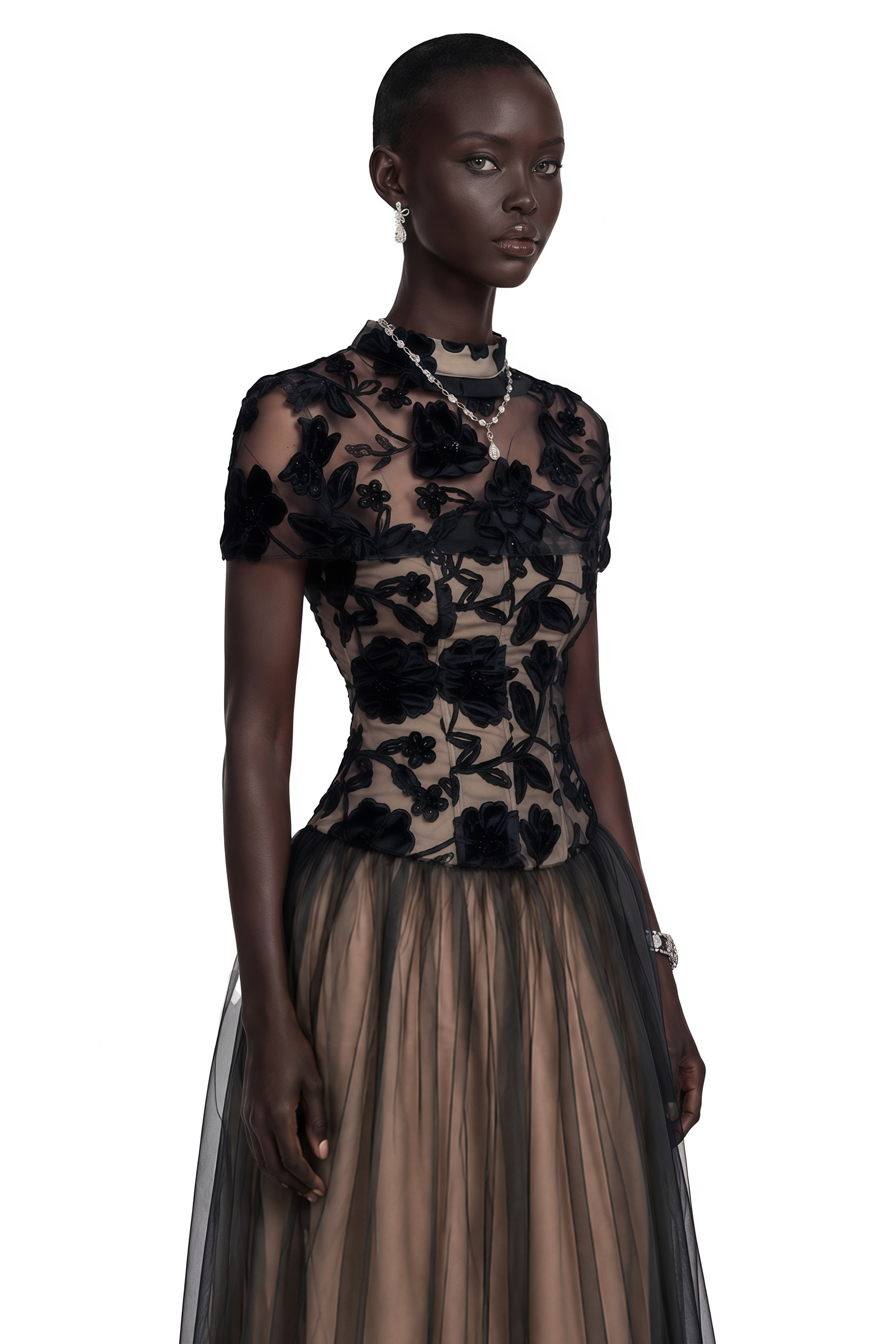 Benedicta Black Floral Embroidered Maxi Dress
