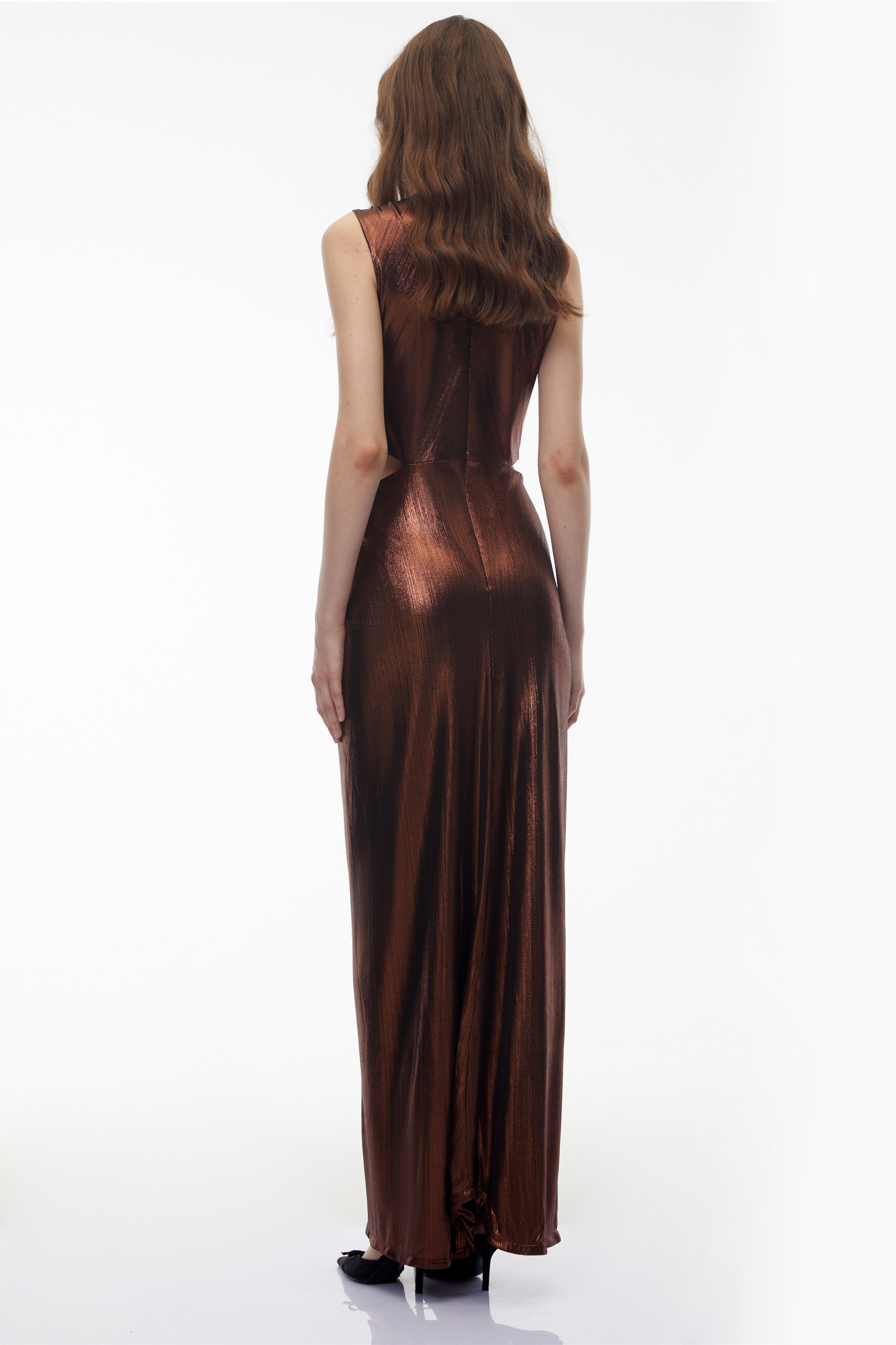 Berenike Metallic Bronze Ruched Satin Maxi Dress (Final Sale-US Only)