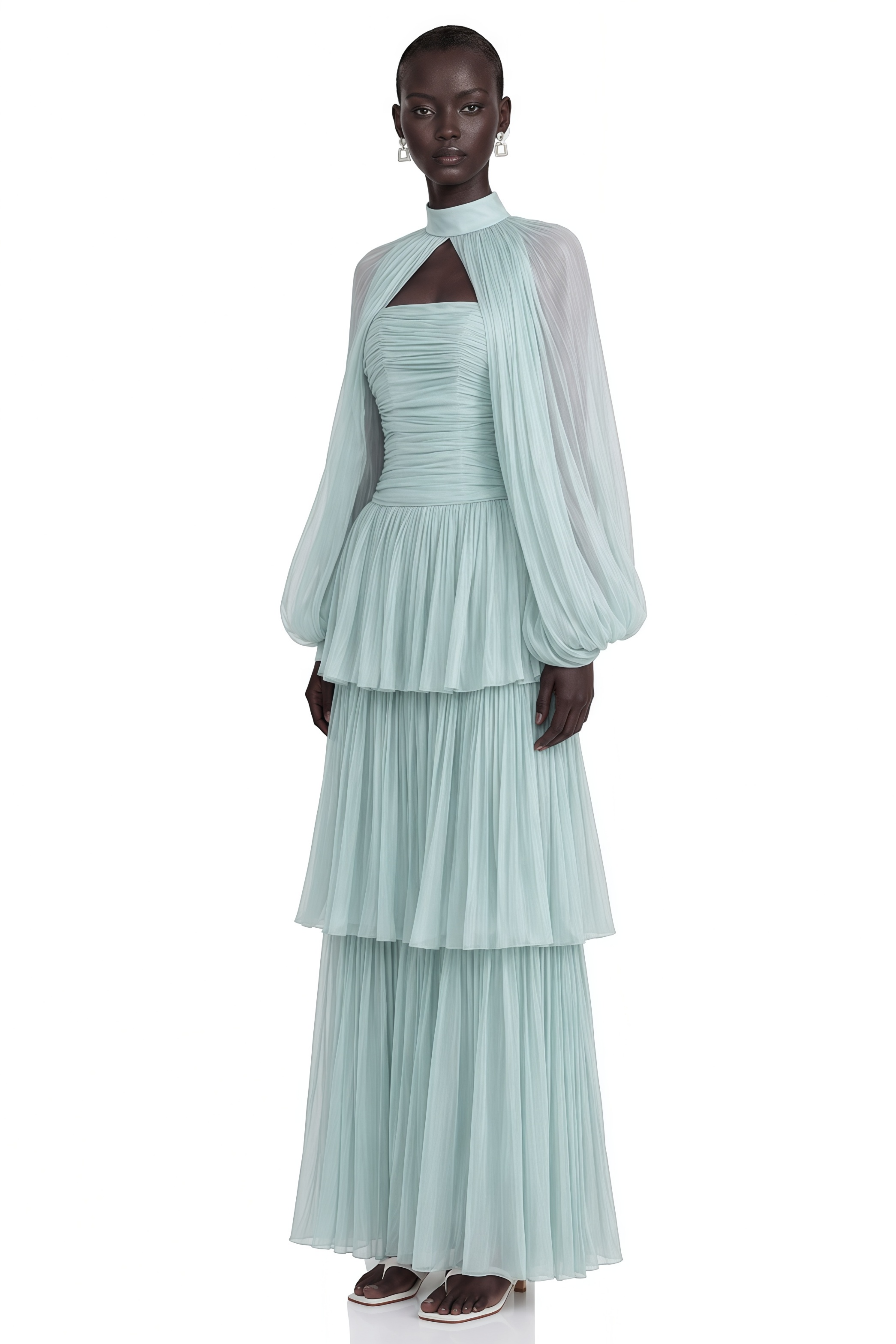 Bernice Green Glossy Cape & Tiered Dress Set
