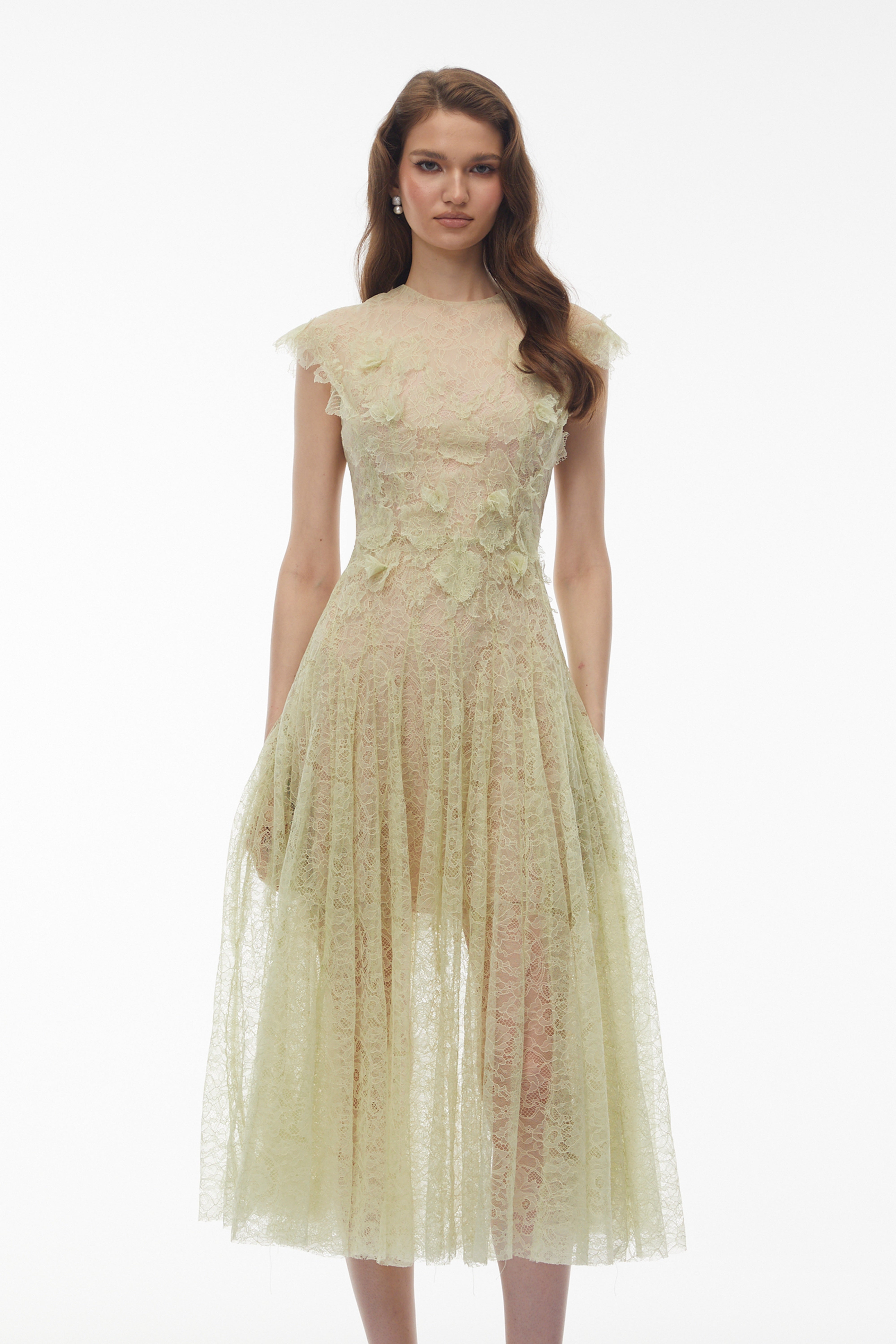 Béryl Green Floral Lace Midi Dress (Final Sale)