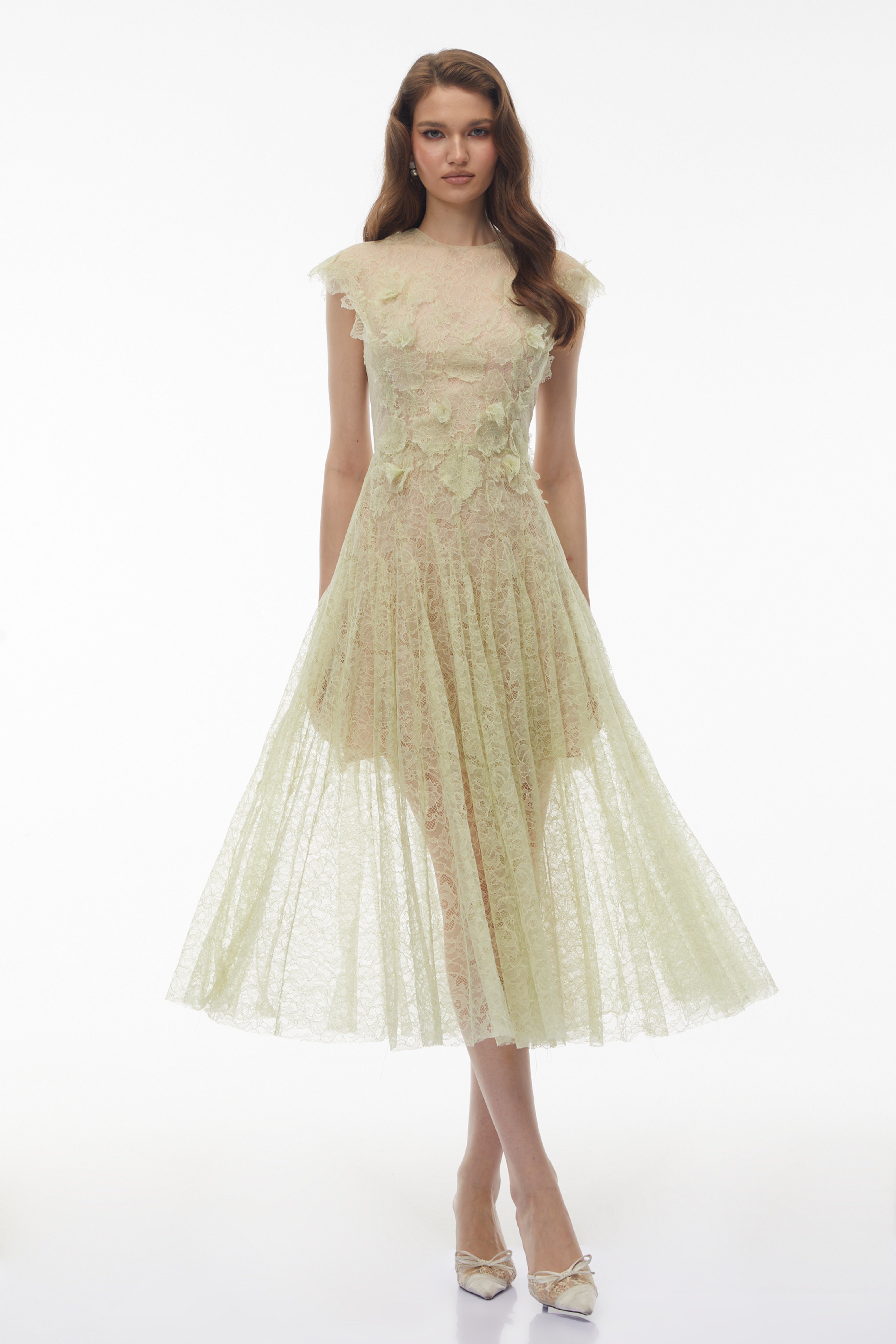 Béryl Green Floral Lace Midi Dress (Final Sale)