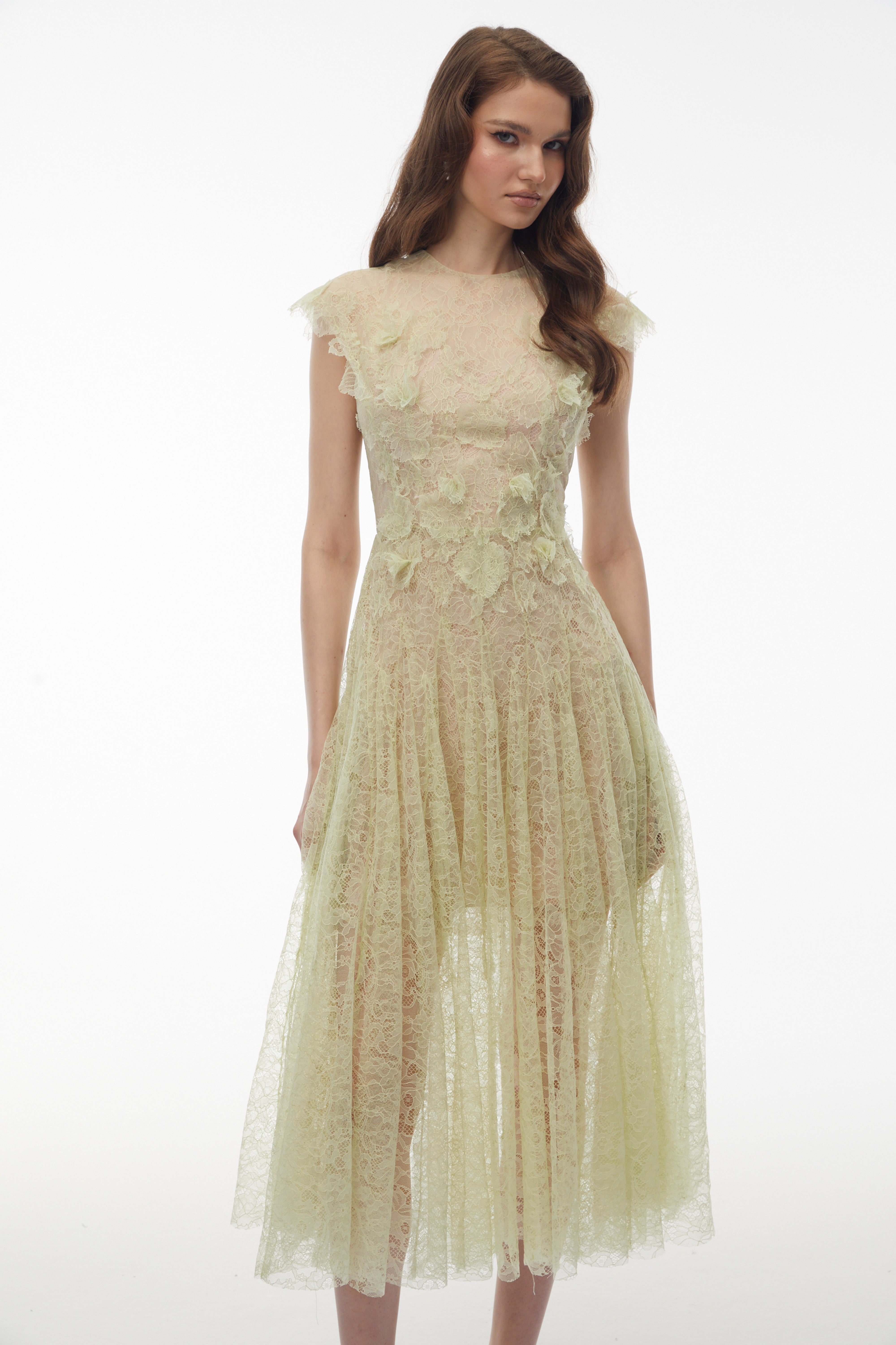 Béryl Green Floral Lace Midi Dress (Final Sale)