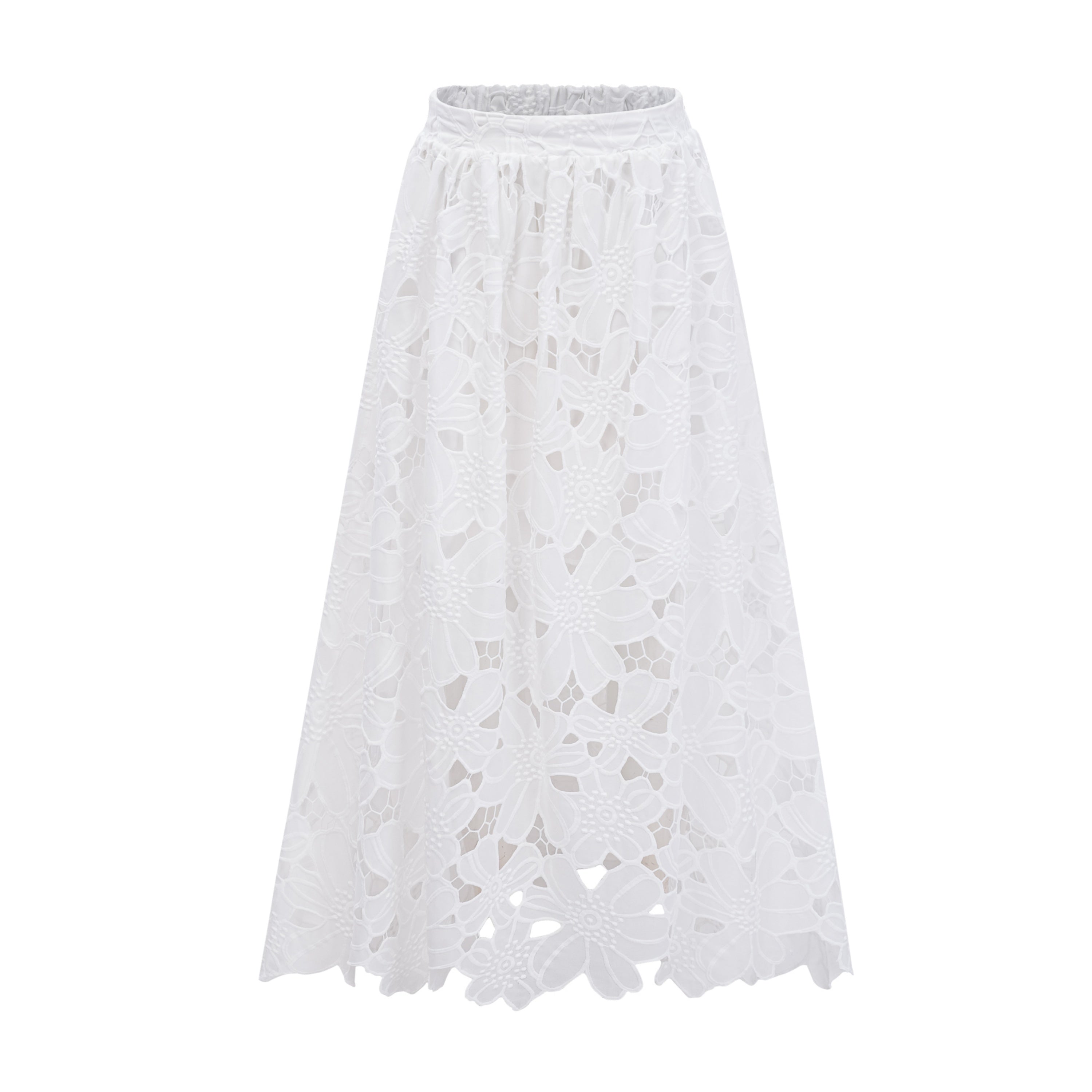 Bilun White Cut-Out Lace Top & Skirt Set