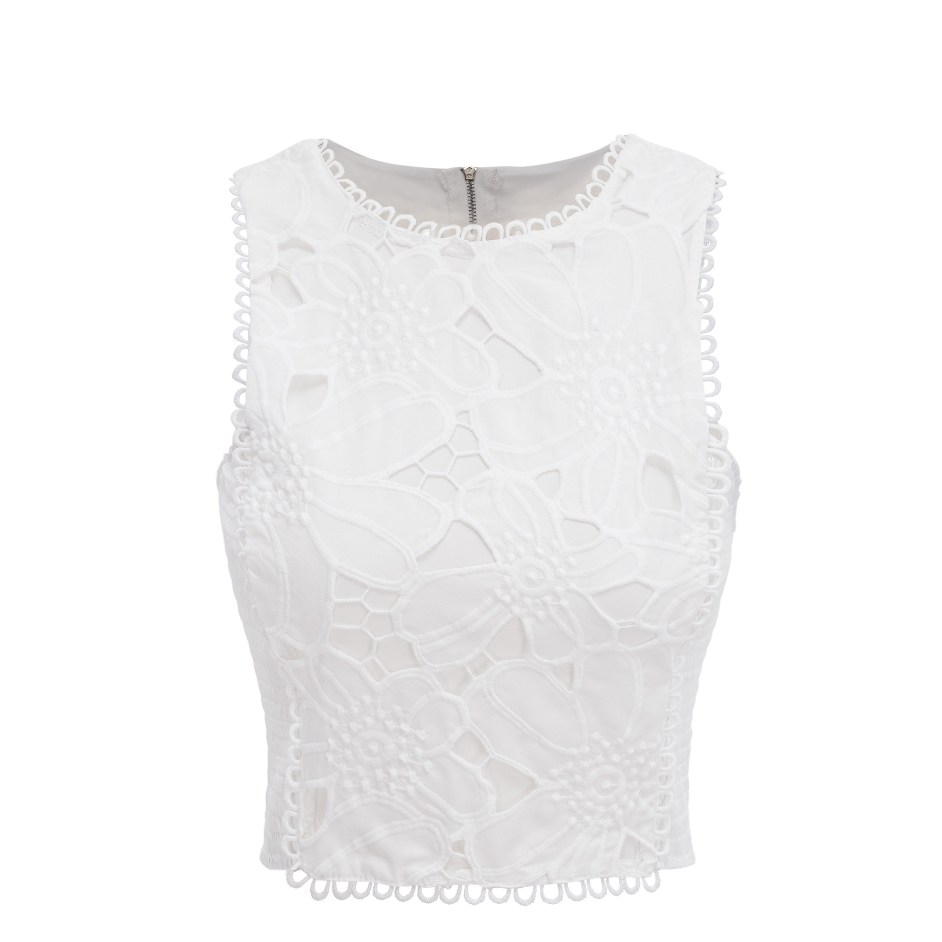 Bilun White Cut-Out Lace Top & Skirt Set