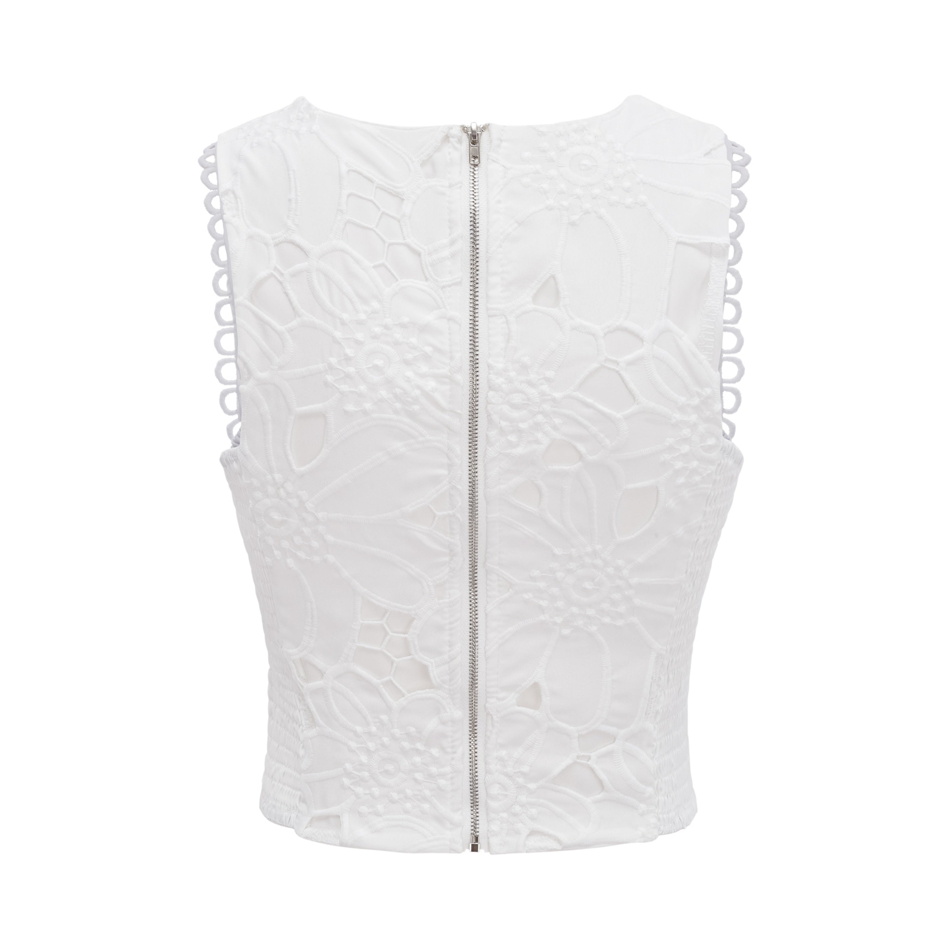 Bilun White Cut-Out Lace Top & Skirt Set