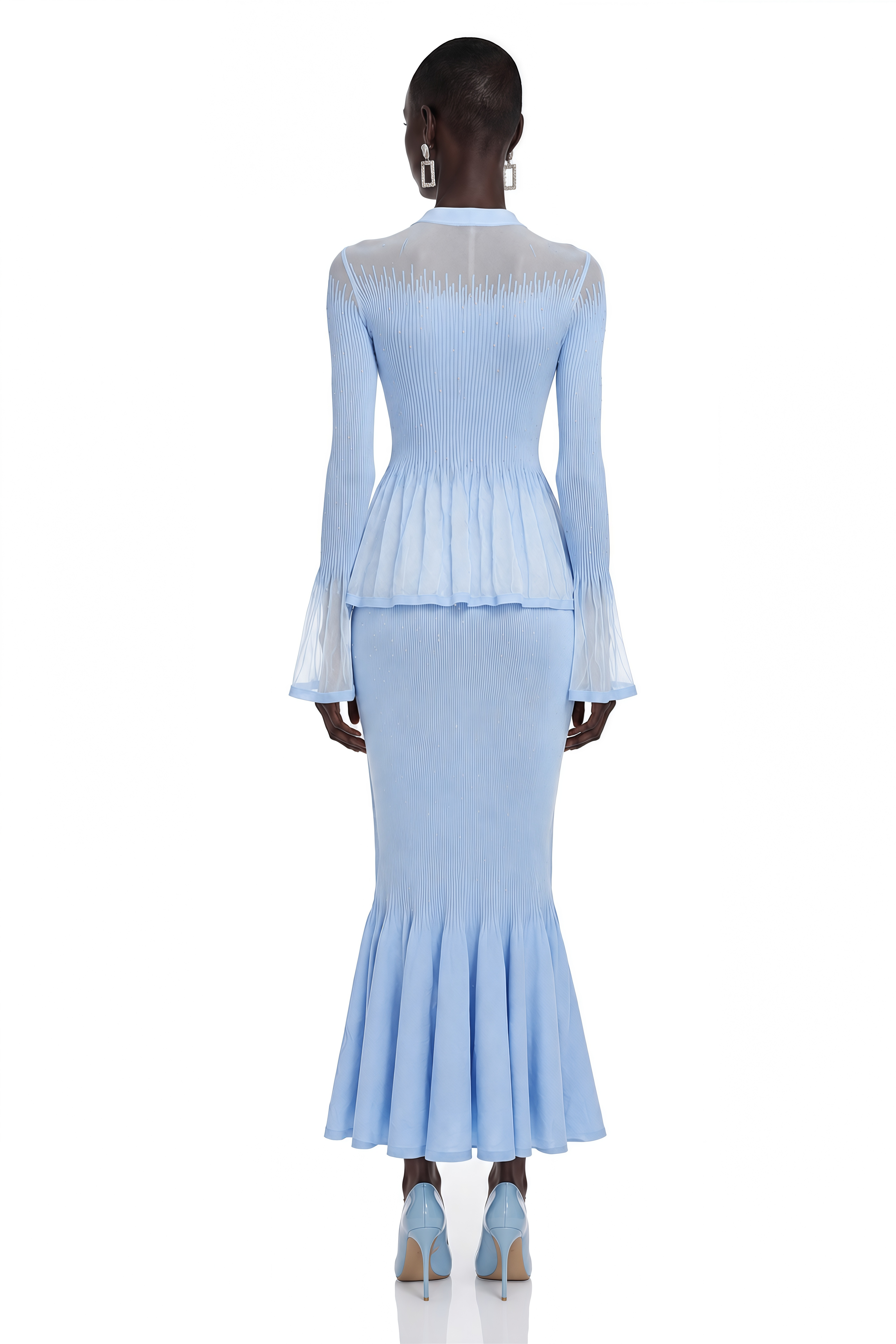 Briony Blue V-Neck Knit Top & Skirt Set