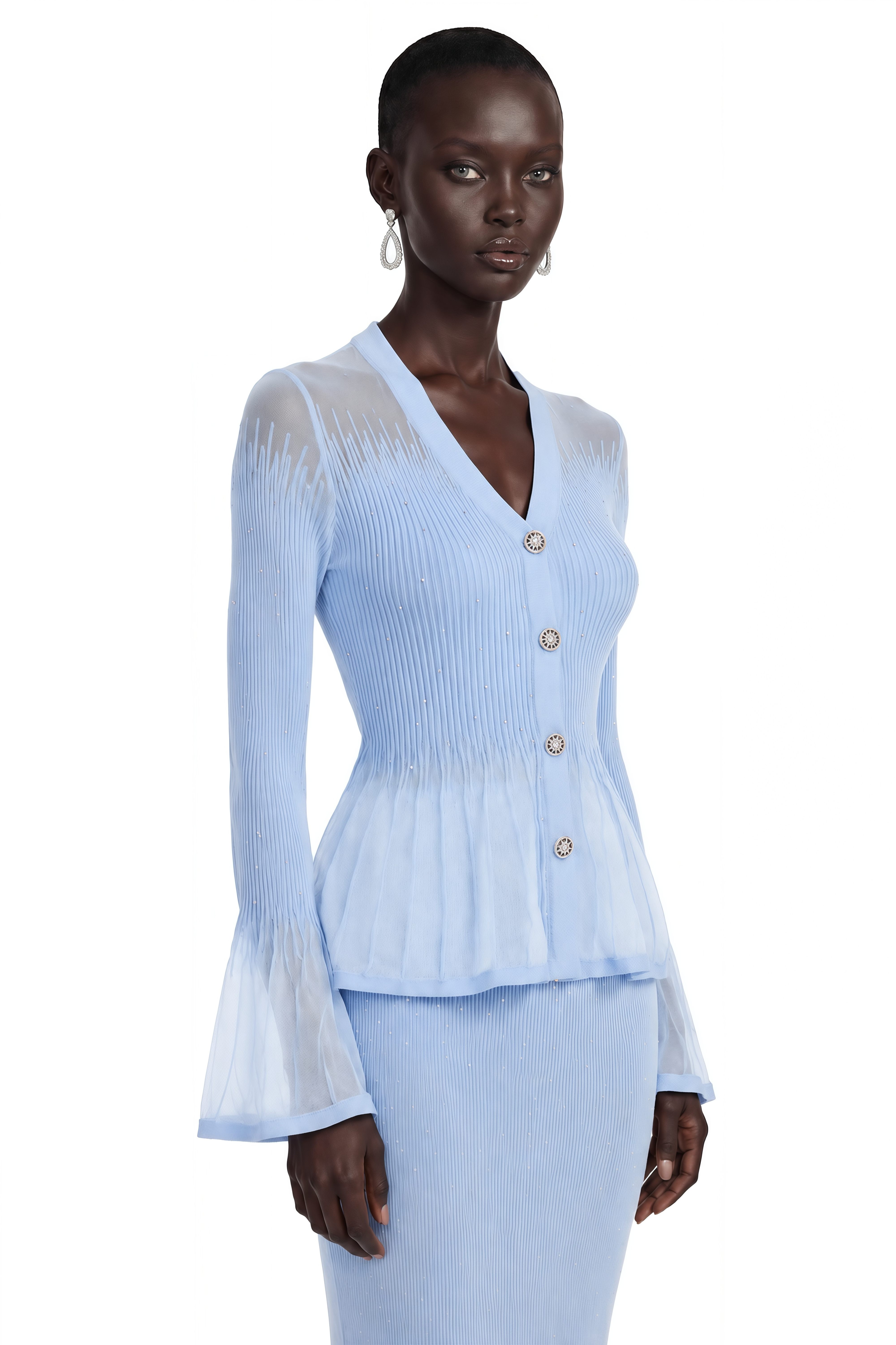 Briony Blue V-Neck Knit Top & Skirt Set