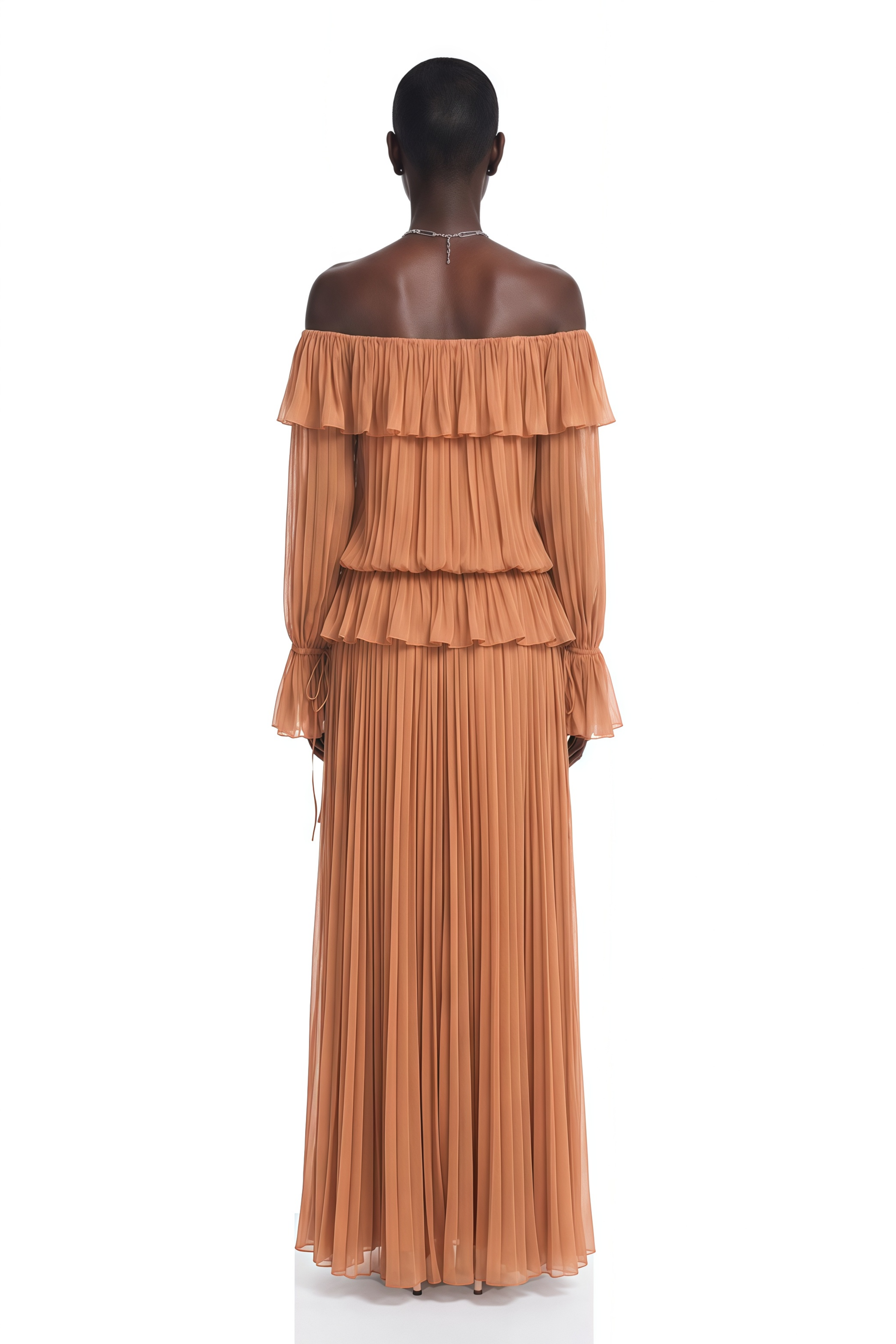 Calantha Chocolate Brown Off Shoulder Ruffled Top & Skirt Set