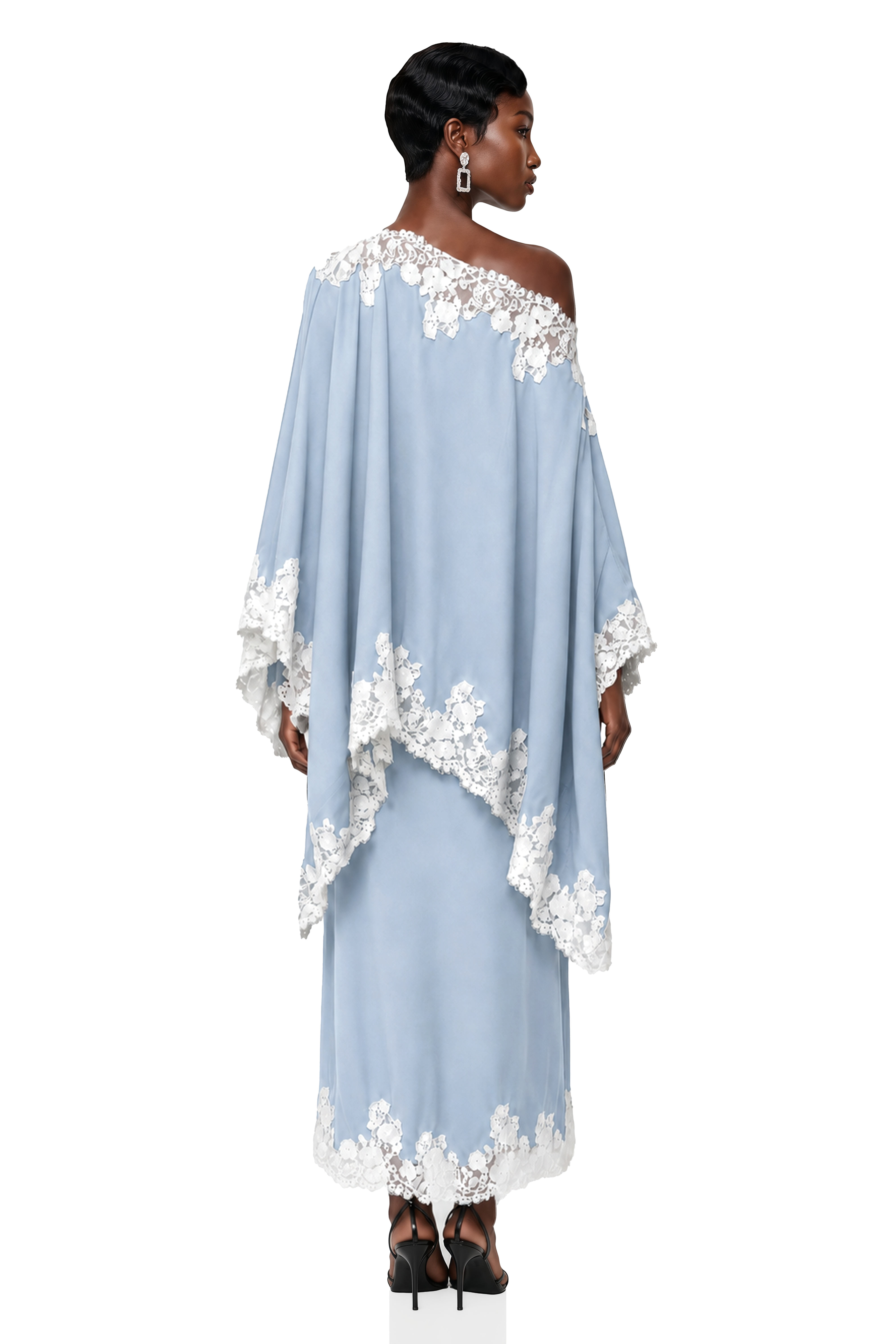 Carlota Blue Cape & Skirt Set with Lace Trim