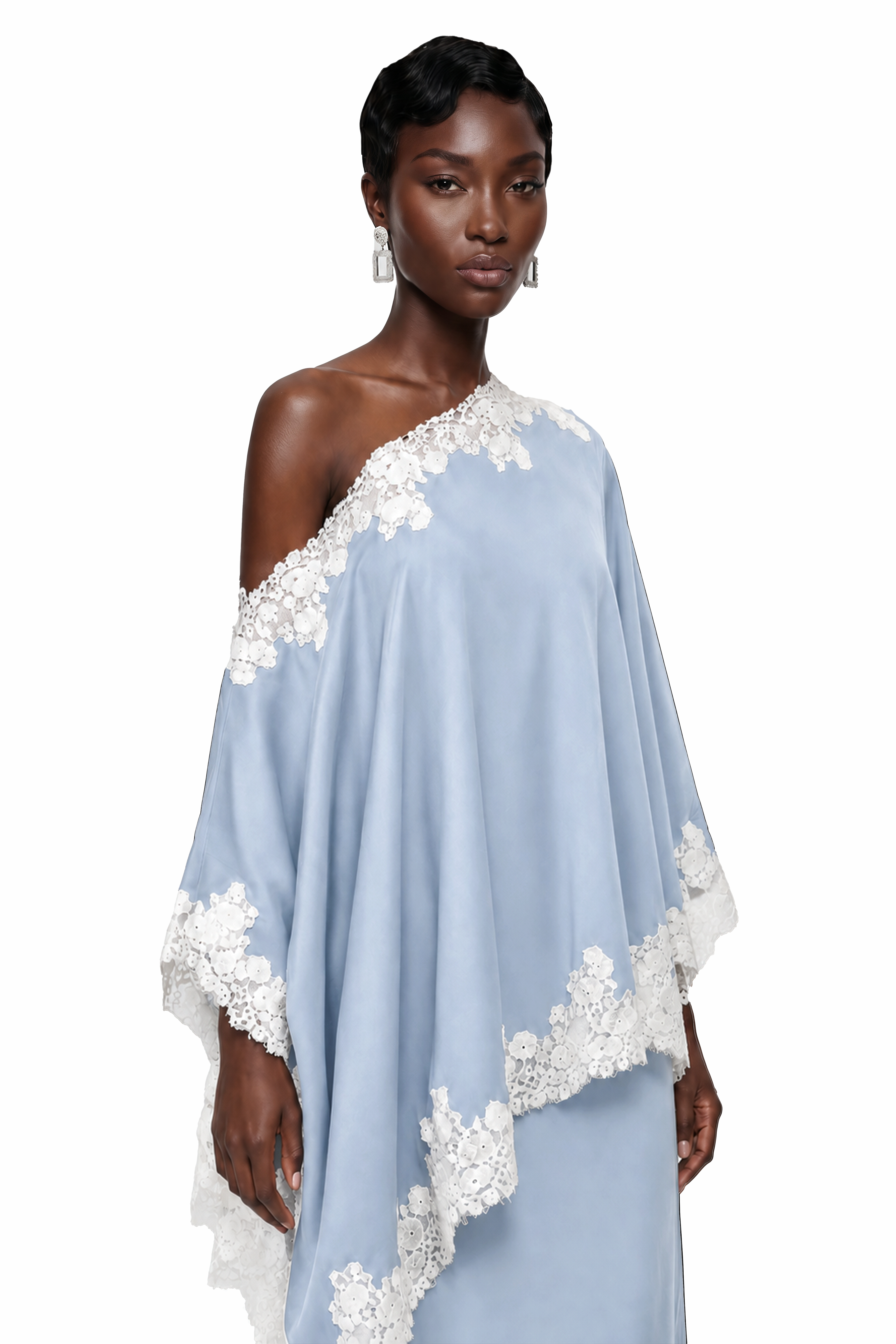 Carlota Blue Cape & Skirt Set with Lace Trim