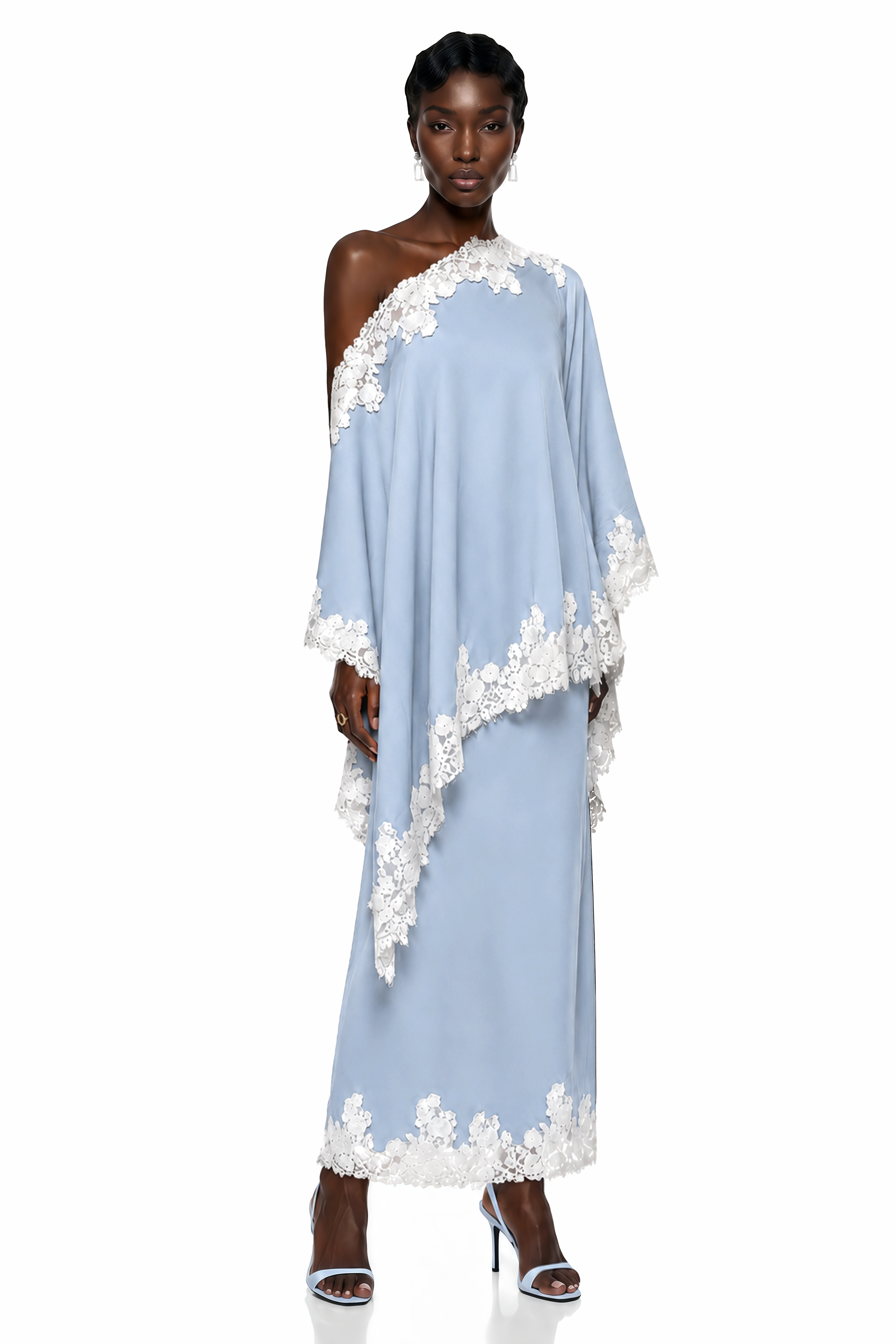 Carlota Blue Cape & Skirt Set with Lace Trim