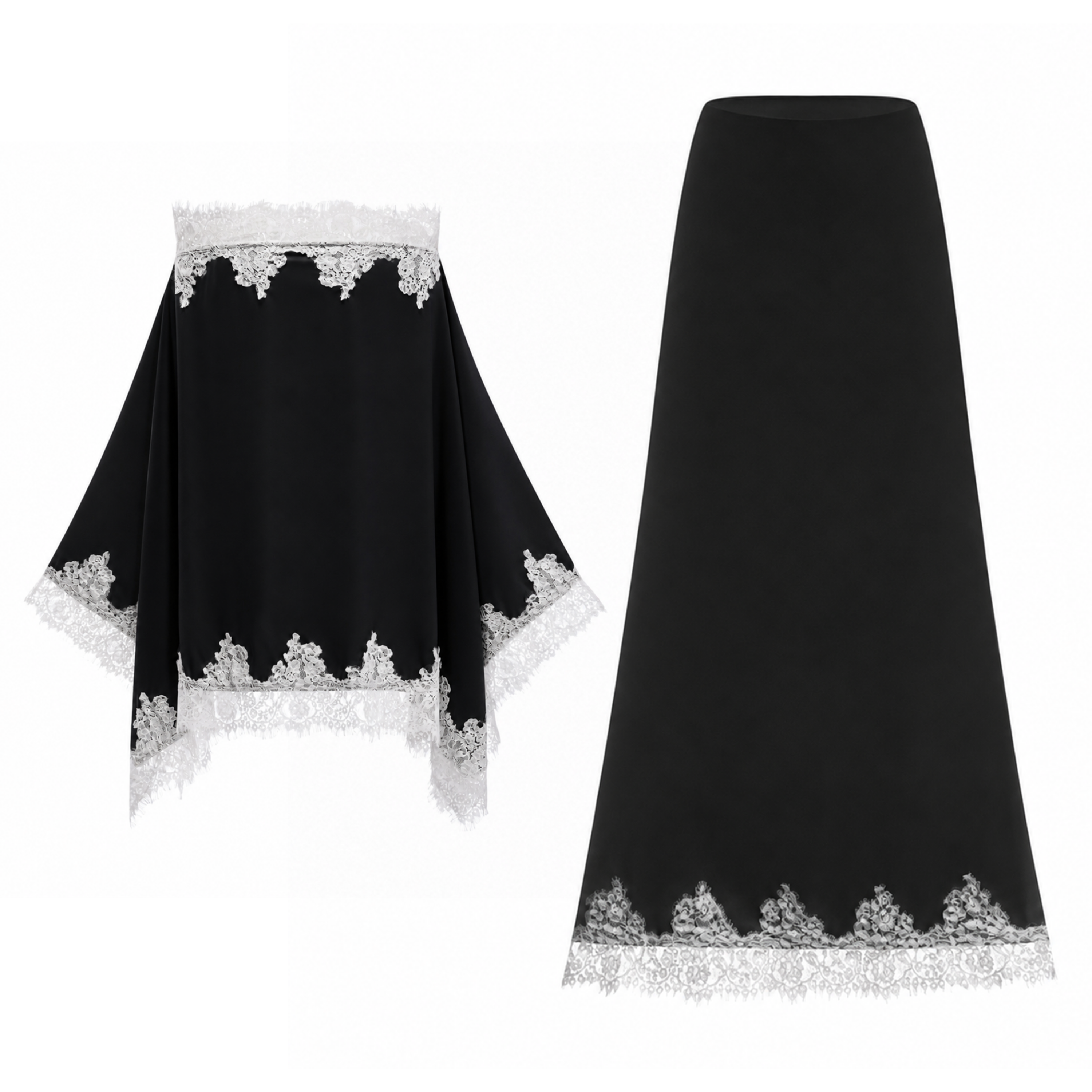 Carlota Black Cape & Skirt Set with Lace Trim