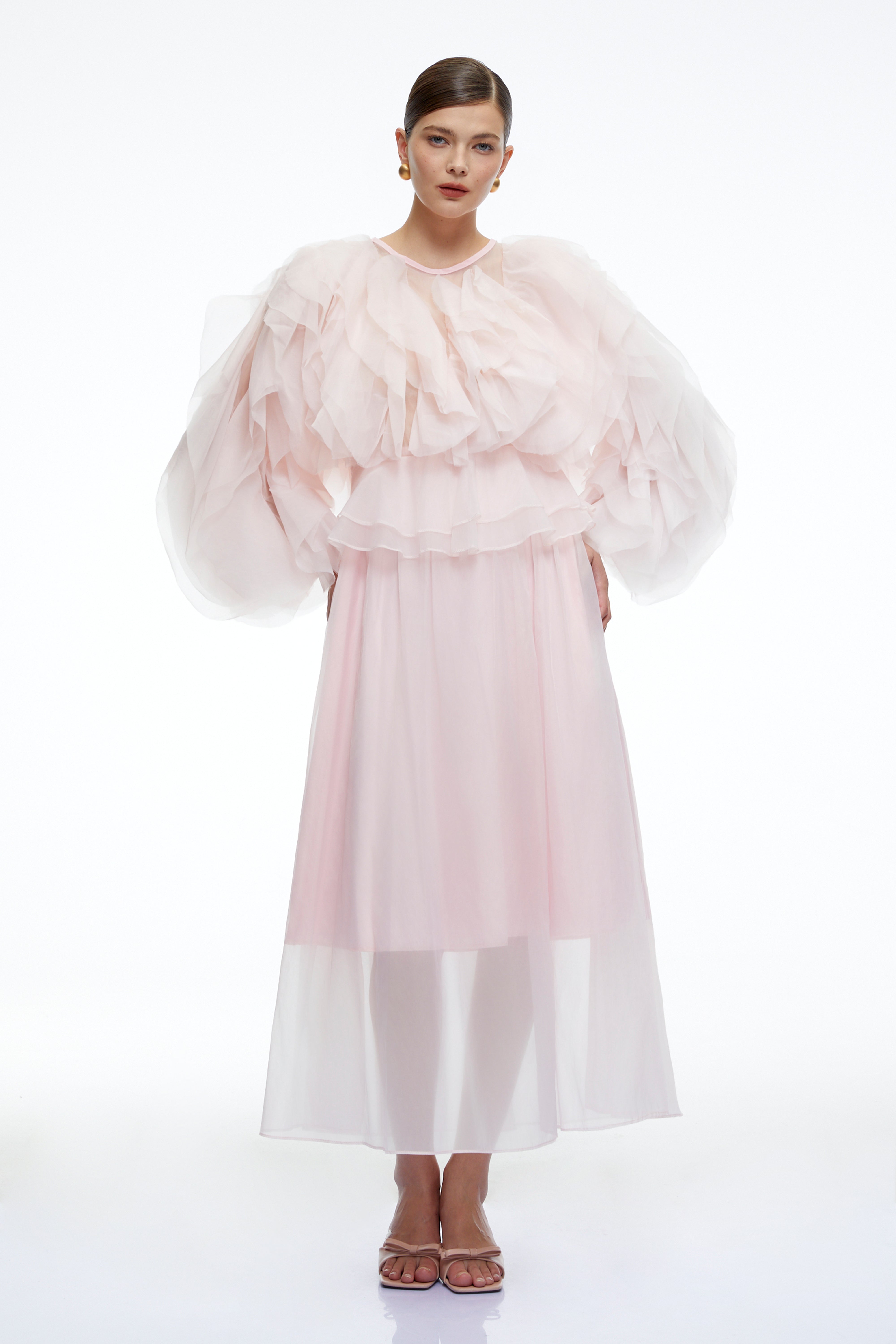Carolyn Pink Long Sleeves Ruffled Maxi Dress