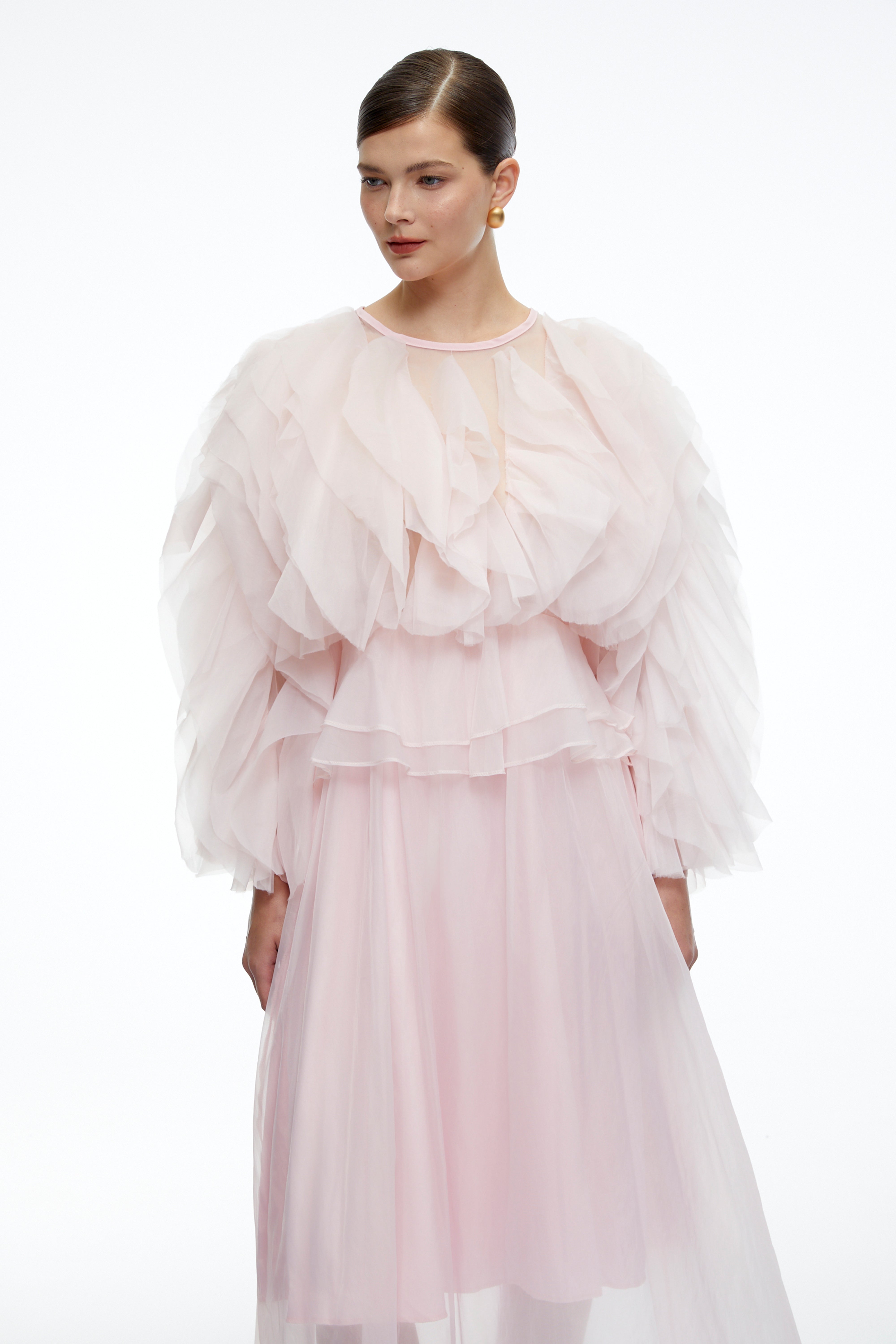Carolyn Pink Long Sleeves Ruffled Maxi Dress
