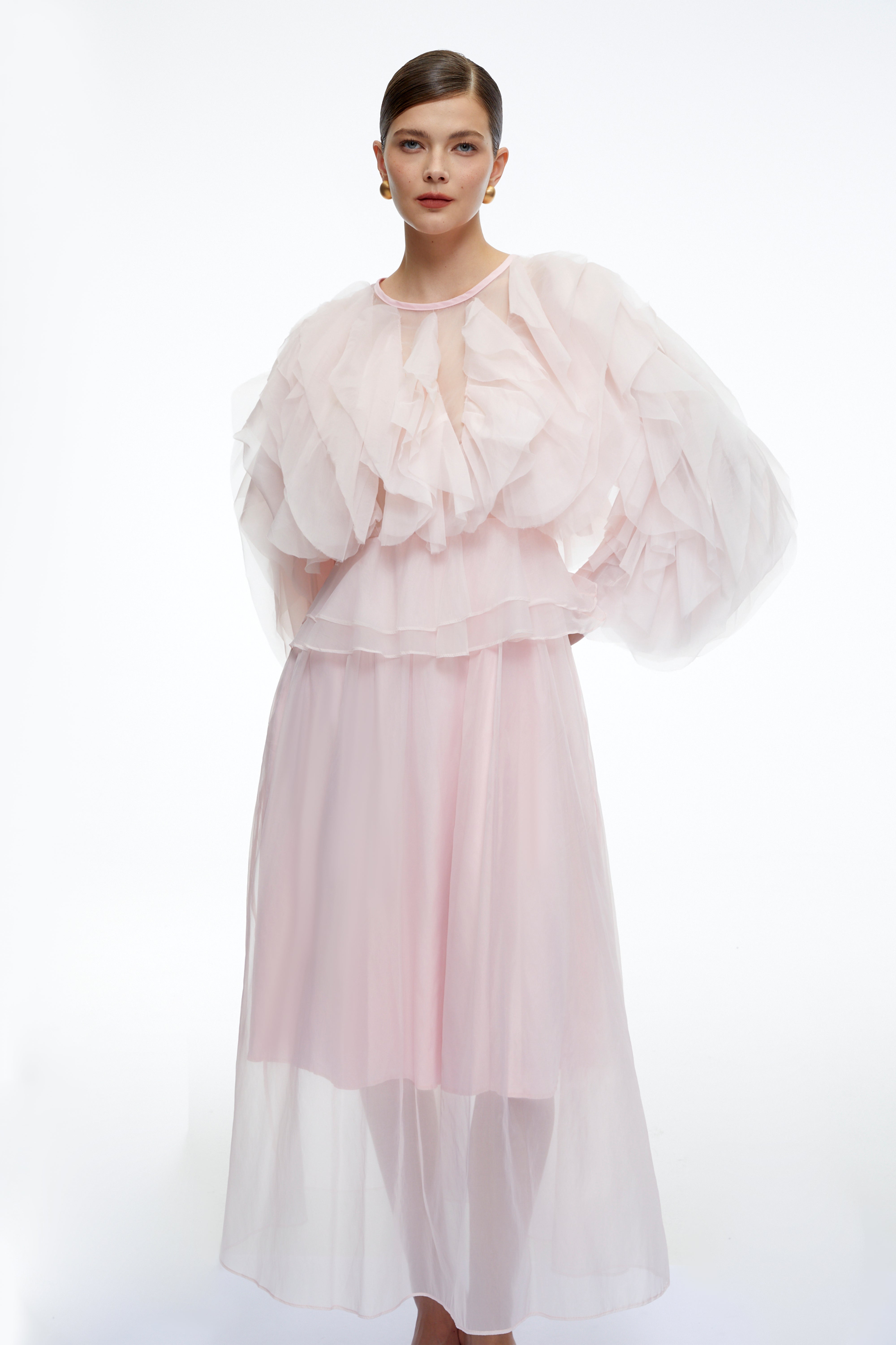 Carolyn Pink Long Sleeves Ruffled Maxi Dress