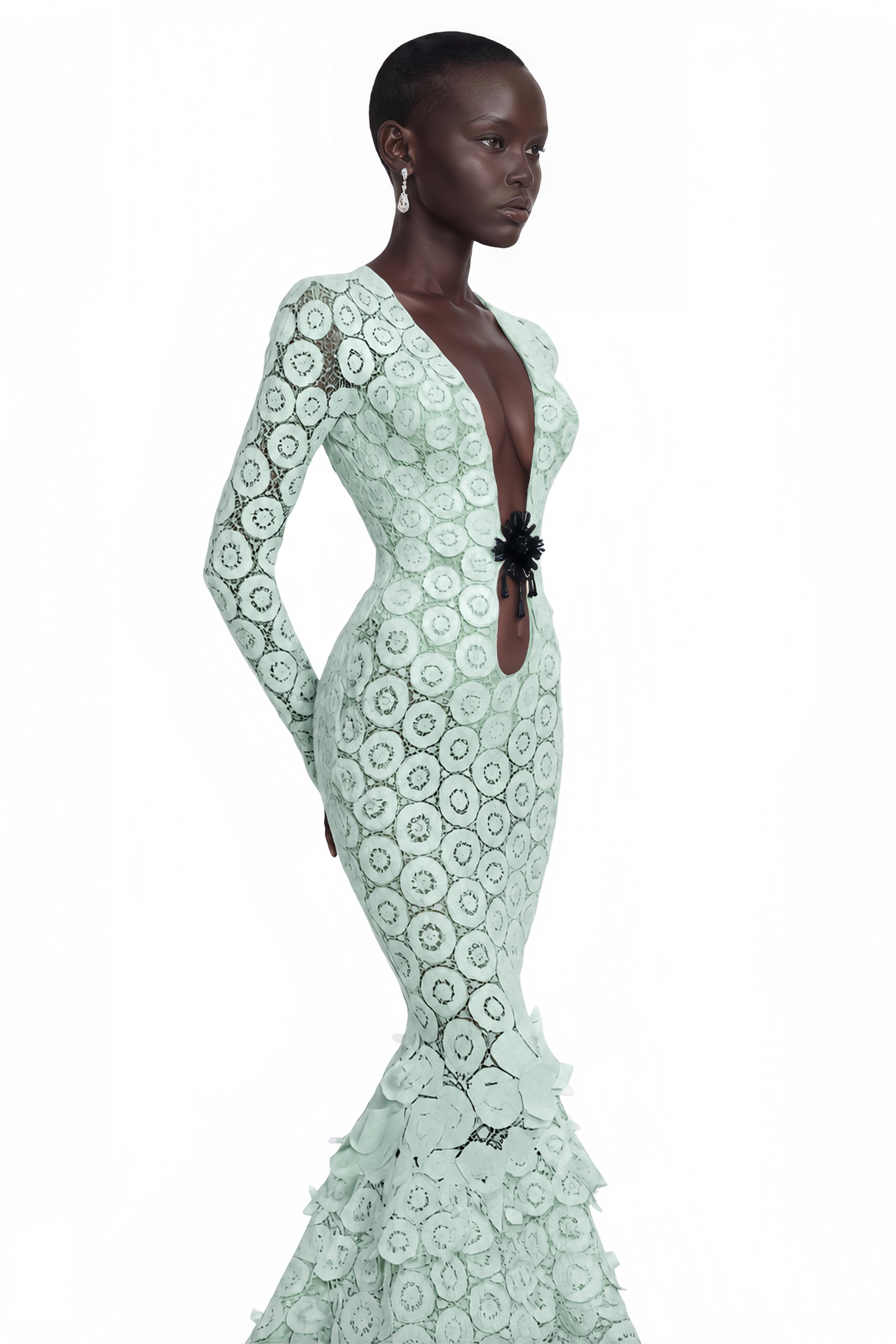 Cass Mint Green V-Neck Lace Bodycon Maxi Dress
