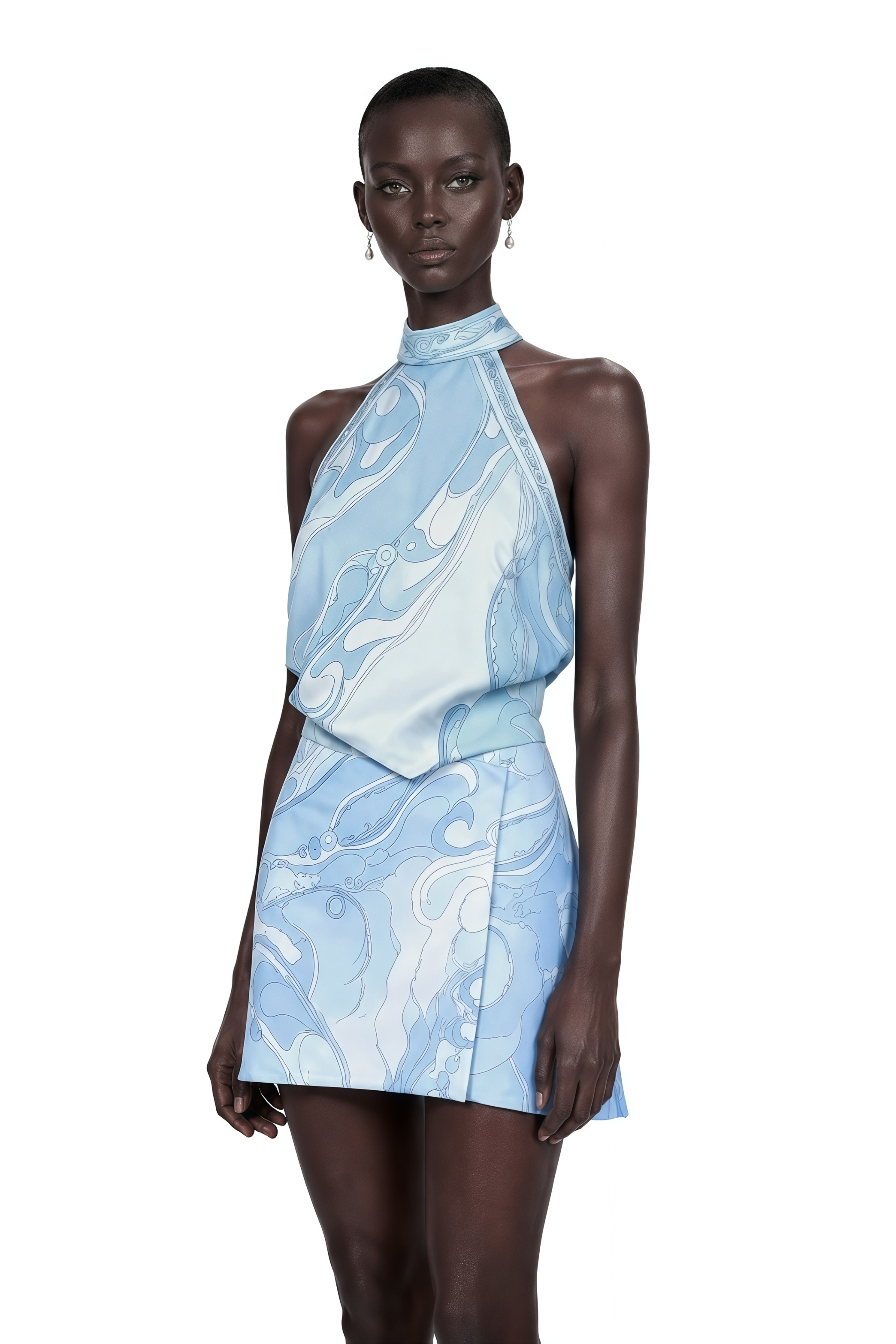 Cassia Blue Floral Halterneck Top & Skirt Set