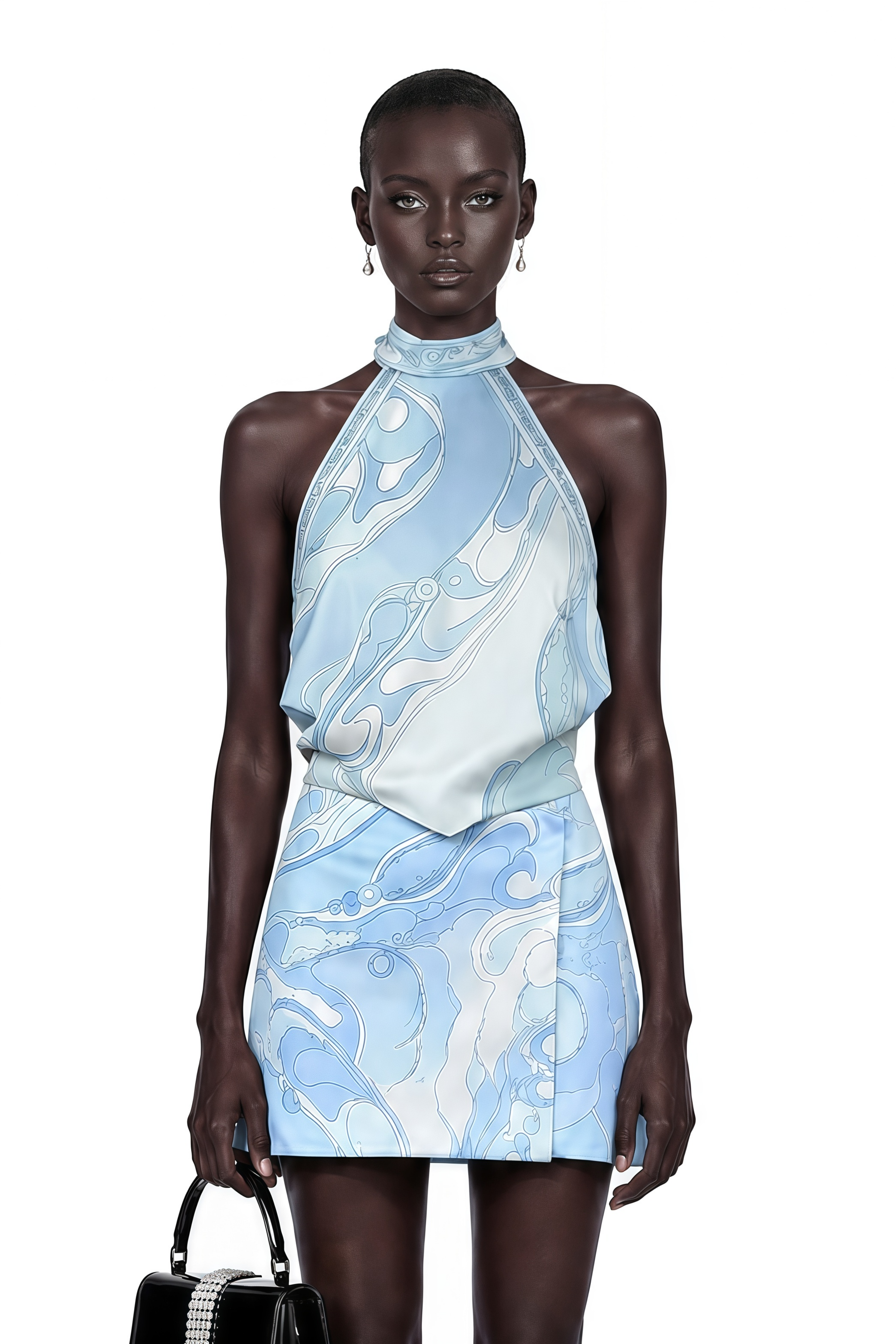 Cassia Blue Floral Halterneck Top & Skirt Set
