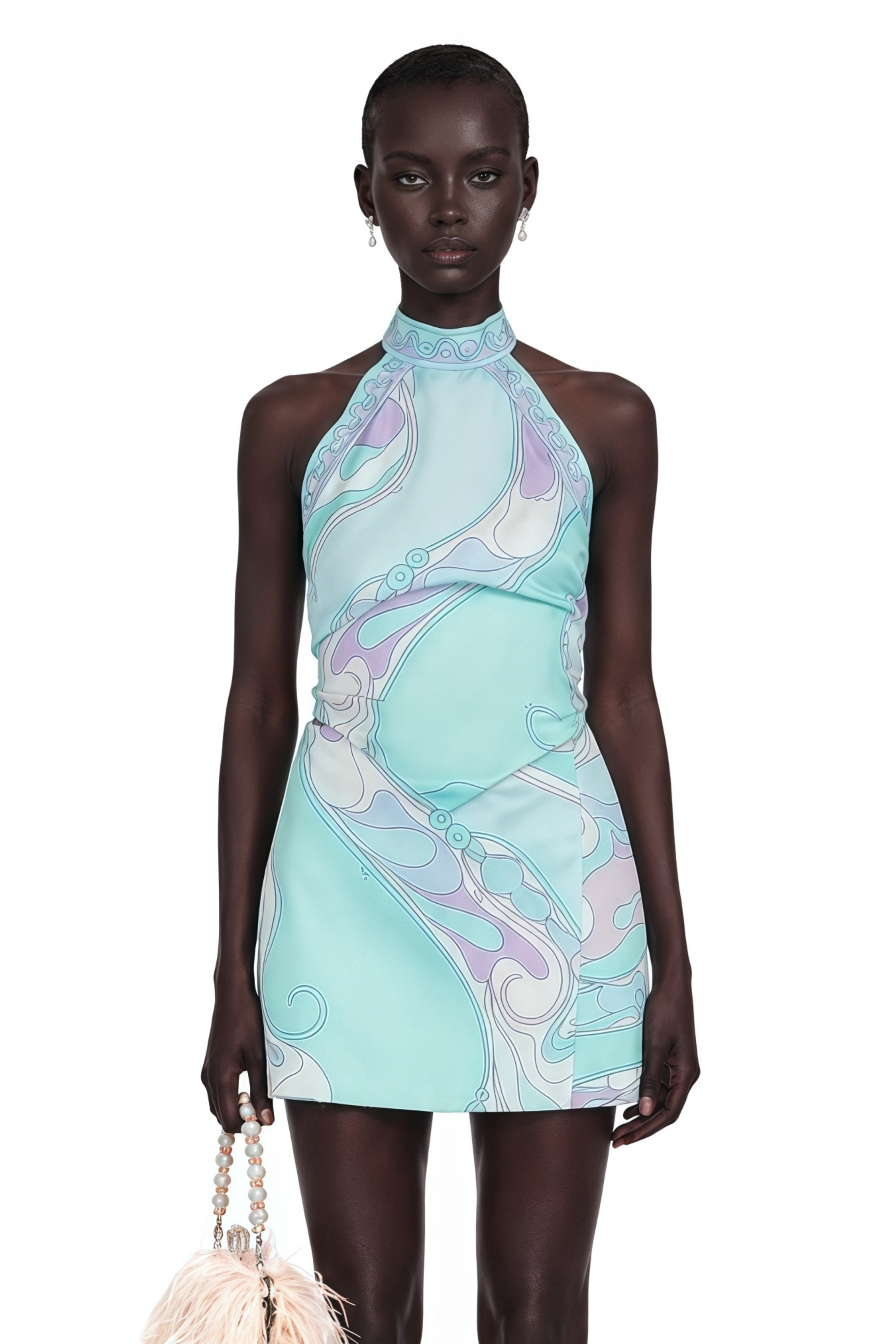 Ensemble jupe et haut à col licou à motif floral vert menthe de la marque Cassia
