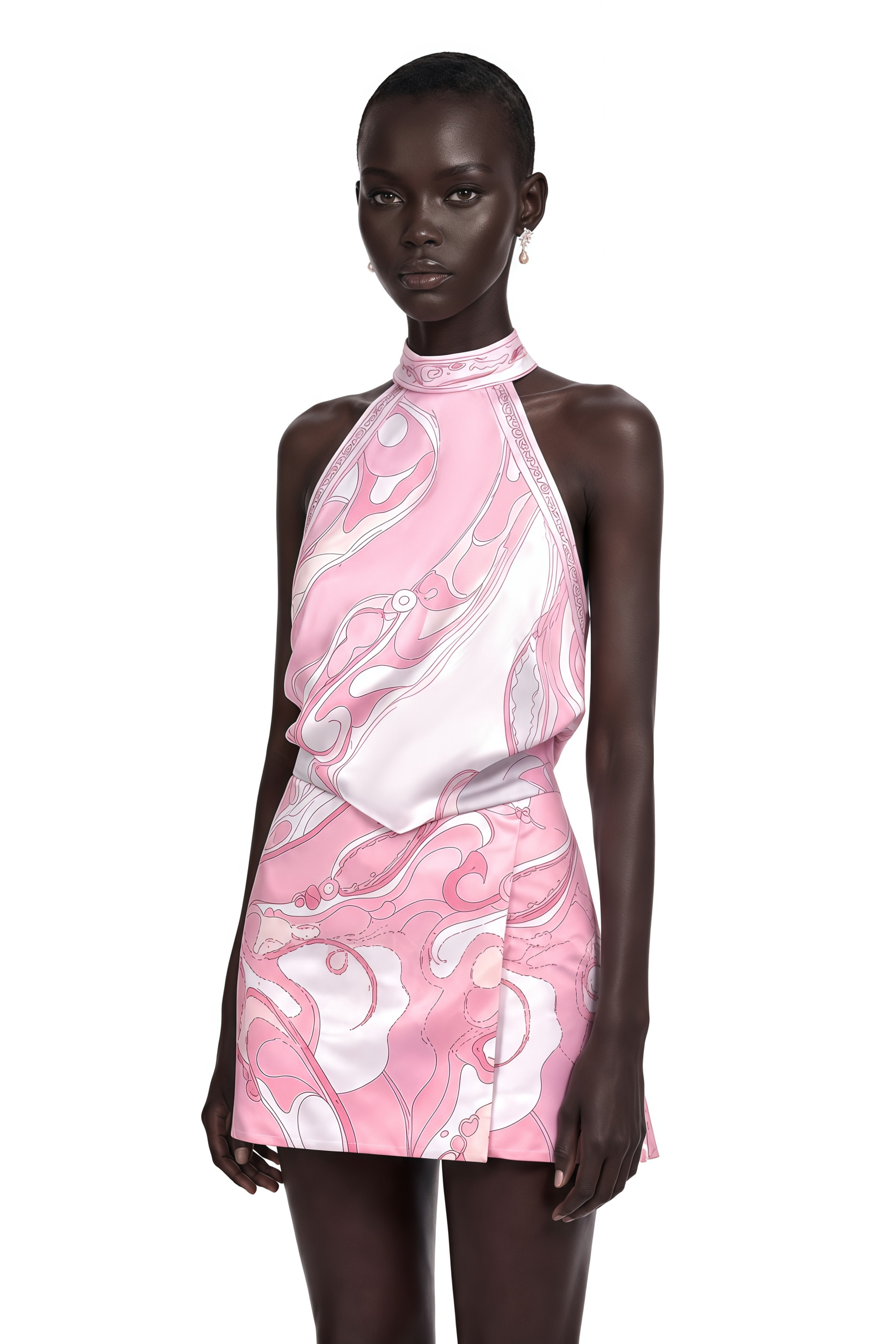 Cassia Pink Floral Halterneck Top & Skirt Set