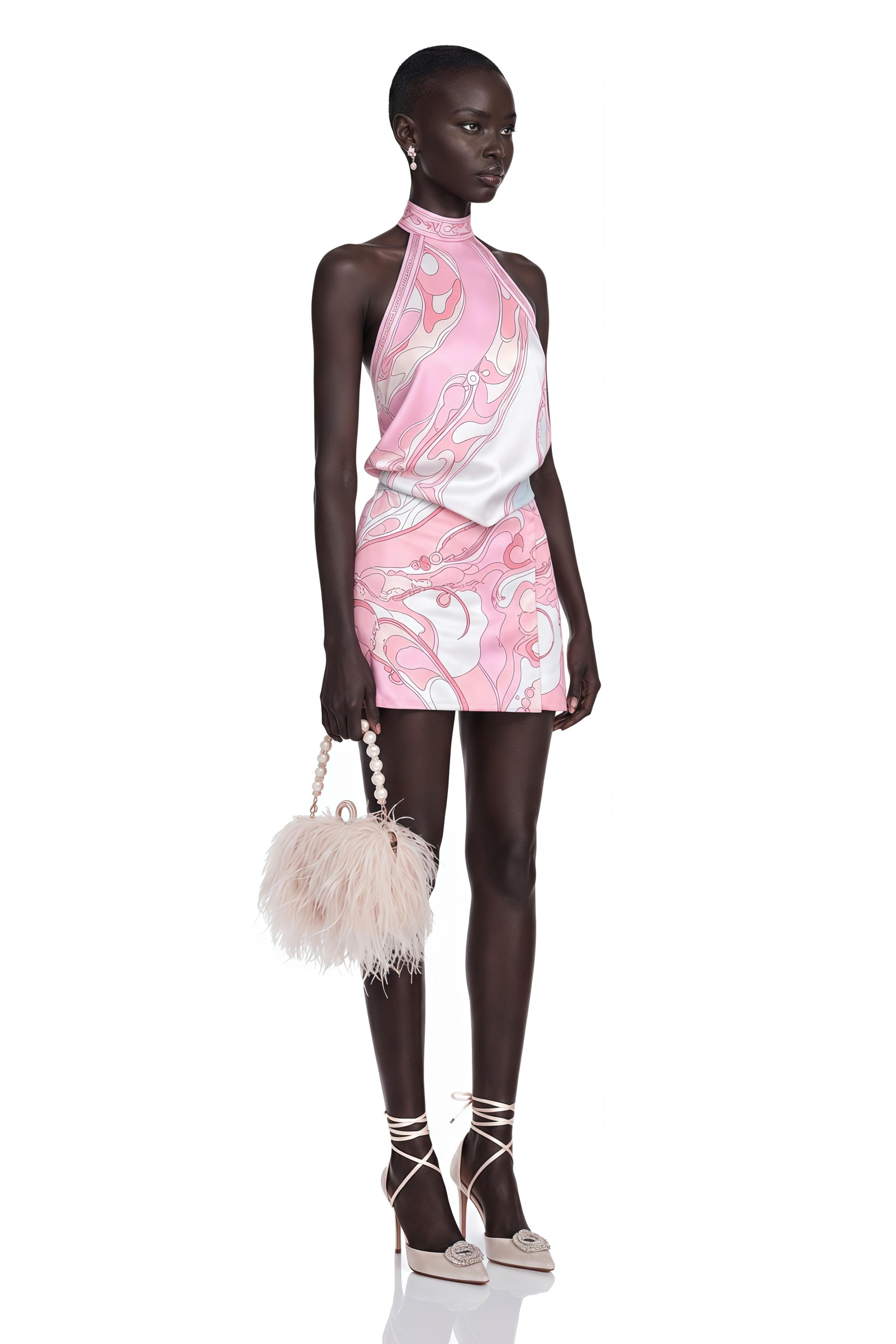 Cassia Pink Floral Halterneck Top & Skirt Set