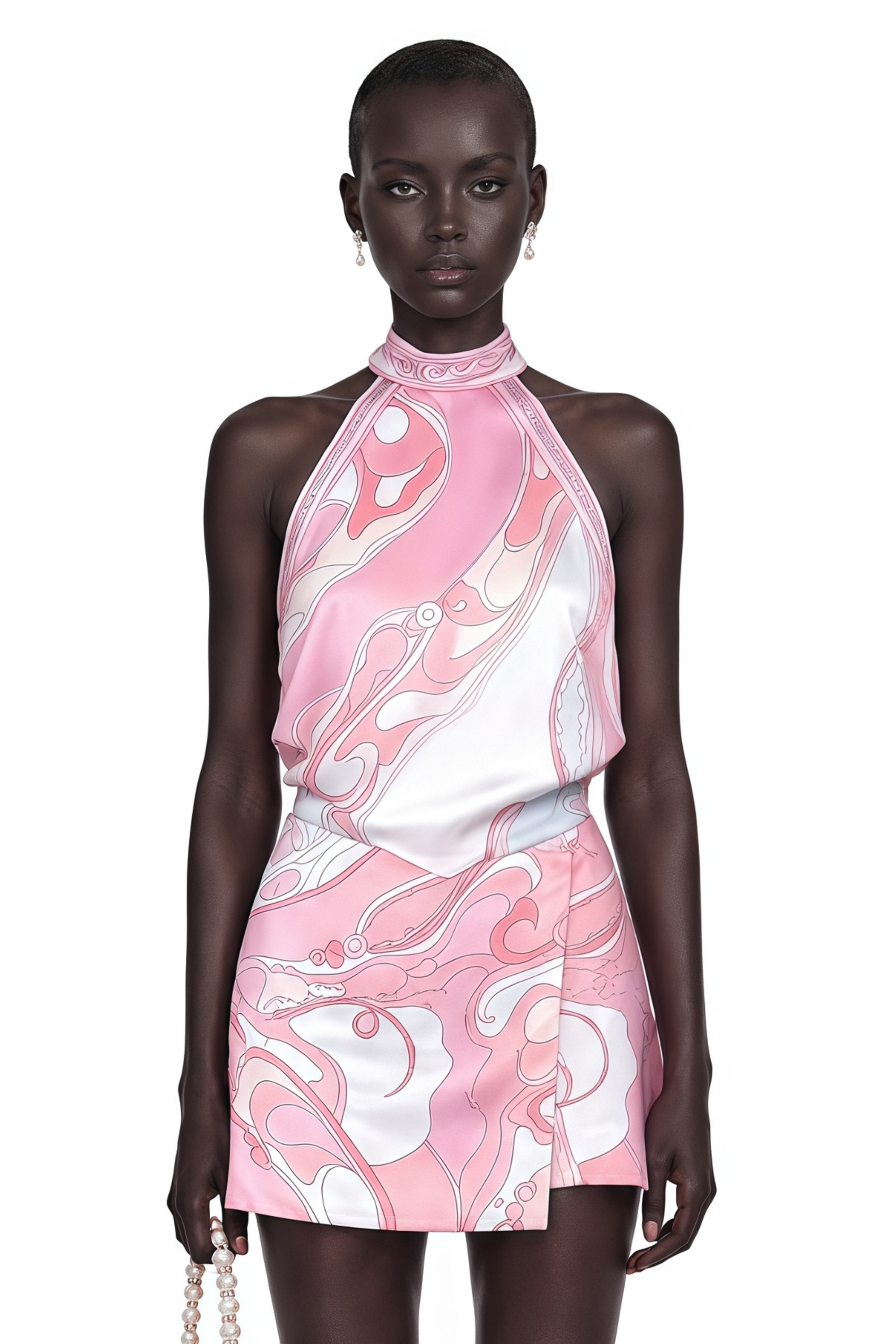 Cassia Pink Floral Halterneck Top & Skirt Set