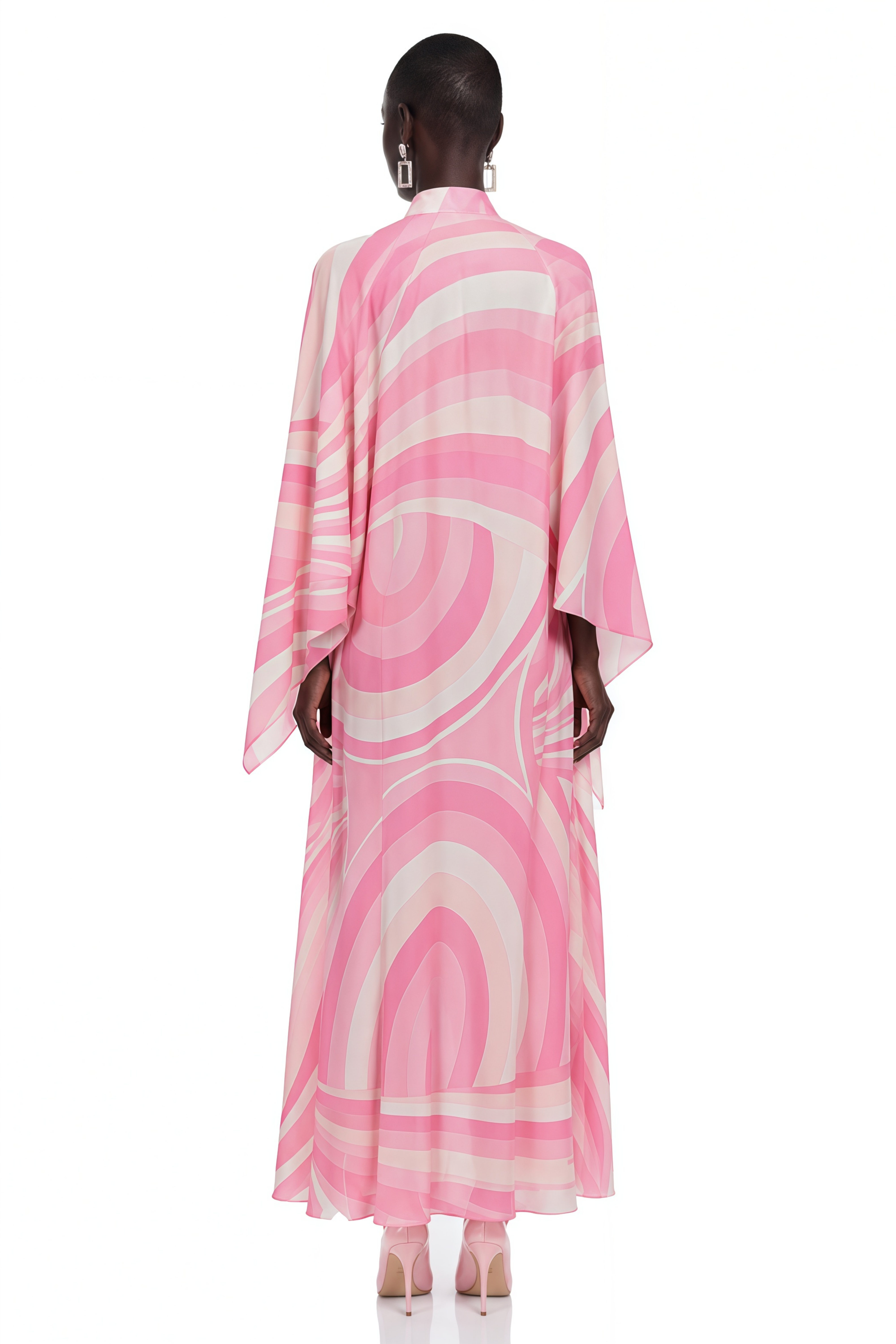 Cassia Pink Printed Cape Sleeve Maxi Dress