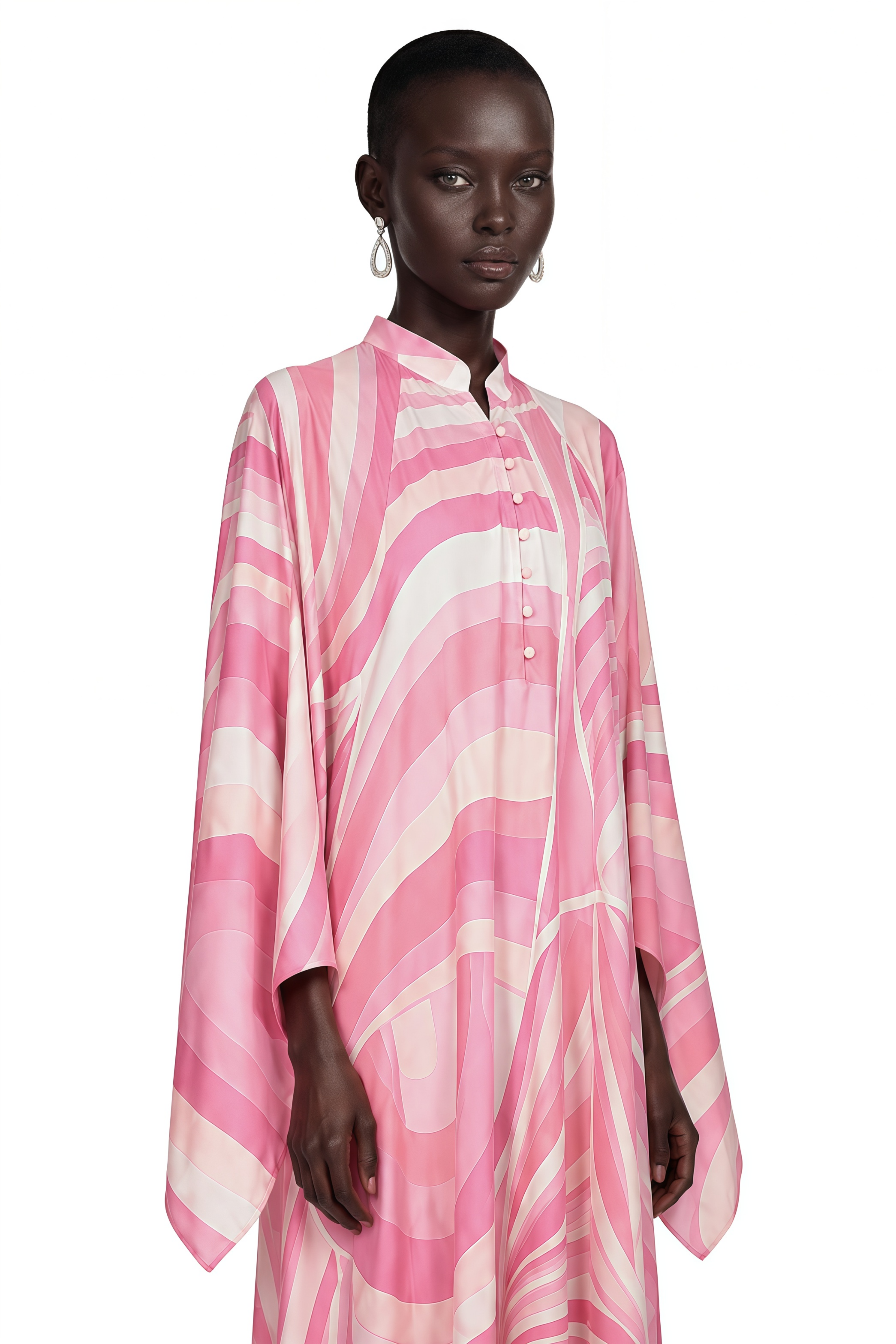 Cassia Pink Printed Cape Sleeve Maxi Dress