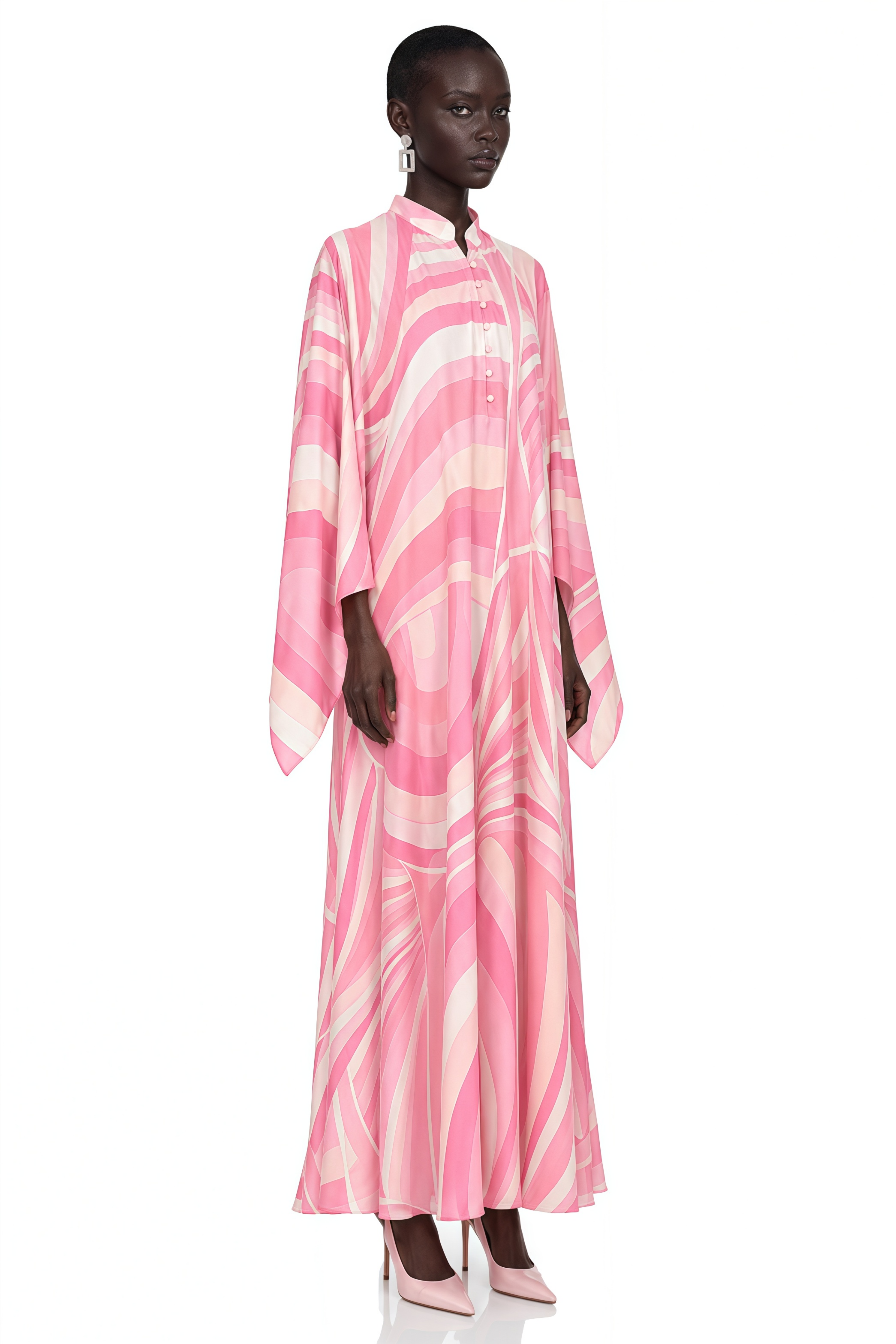 Cassia Pink Printed Cape Sleeve Maxi Dress