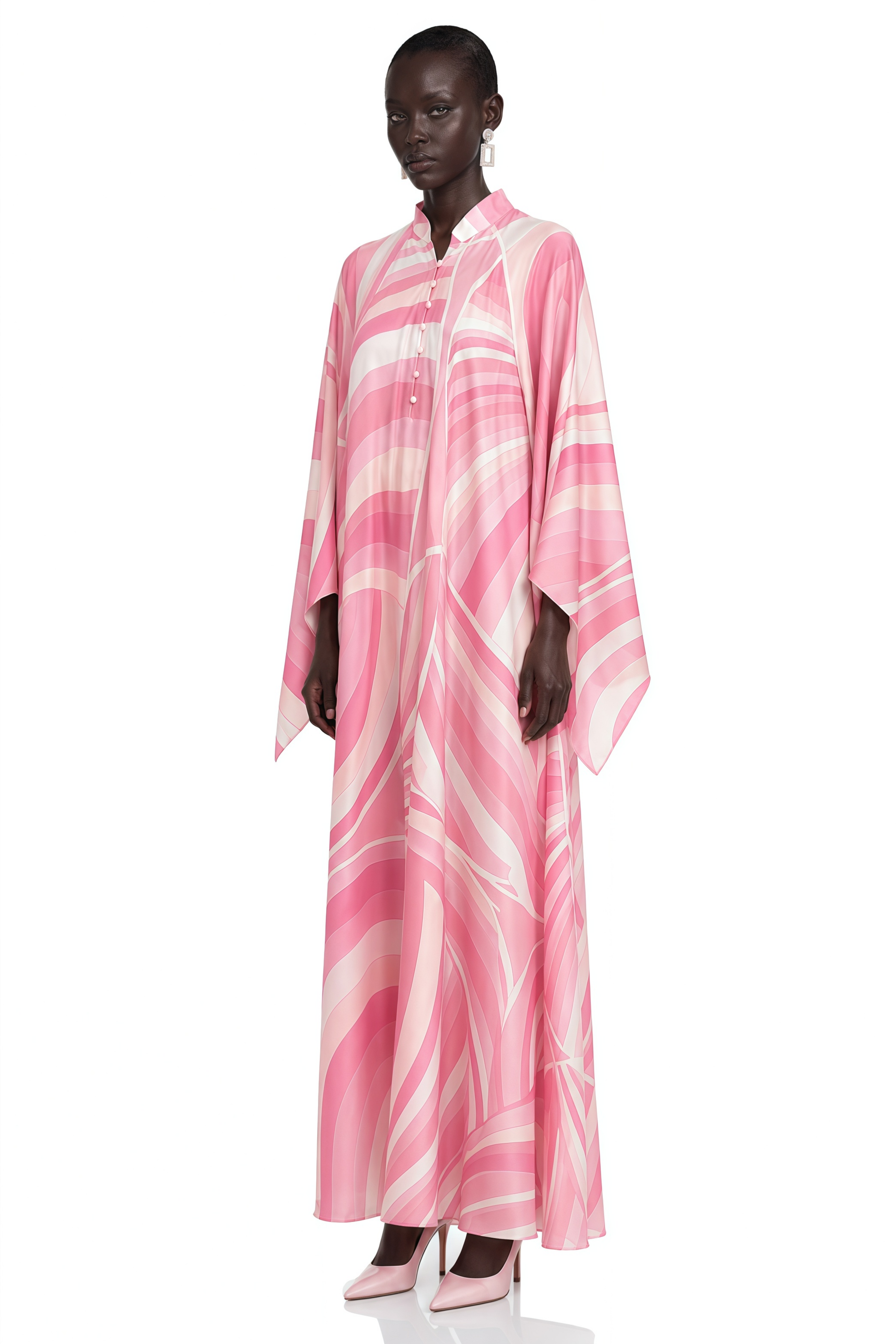Cassia Pink Printed Cape Sleeve Maxi Dress