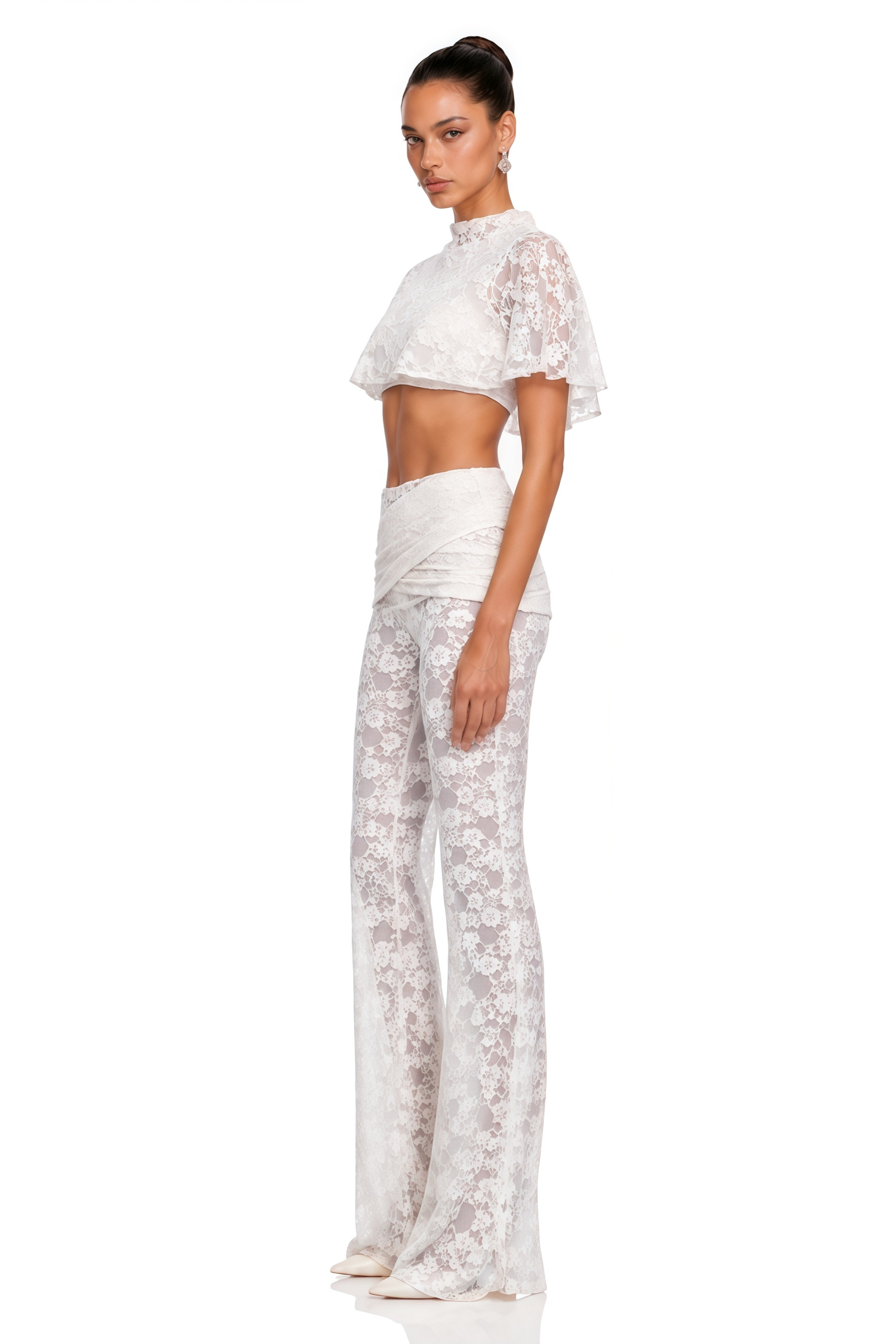 Cecily White Lace Cape Crop Top & Trousers Set