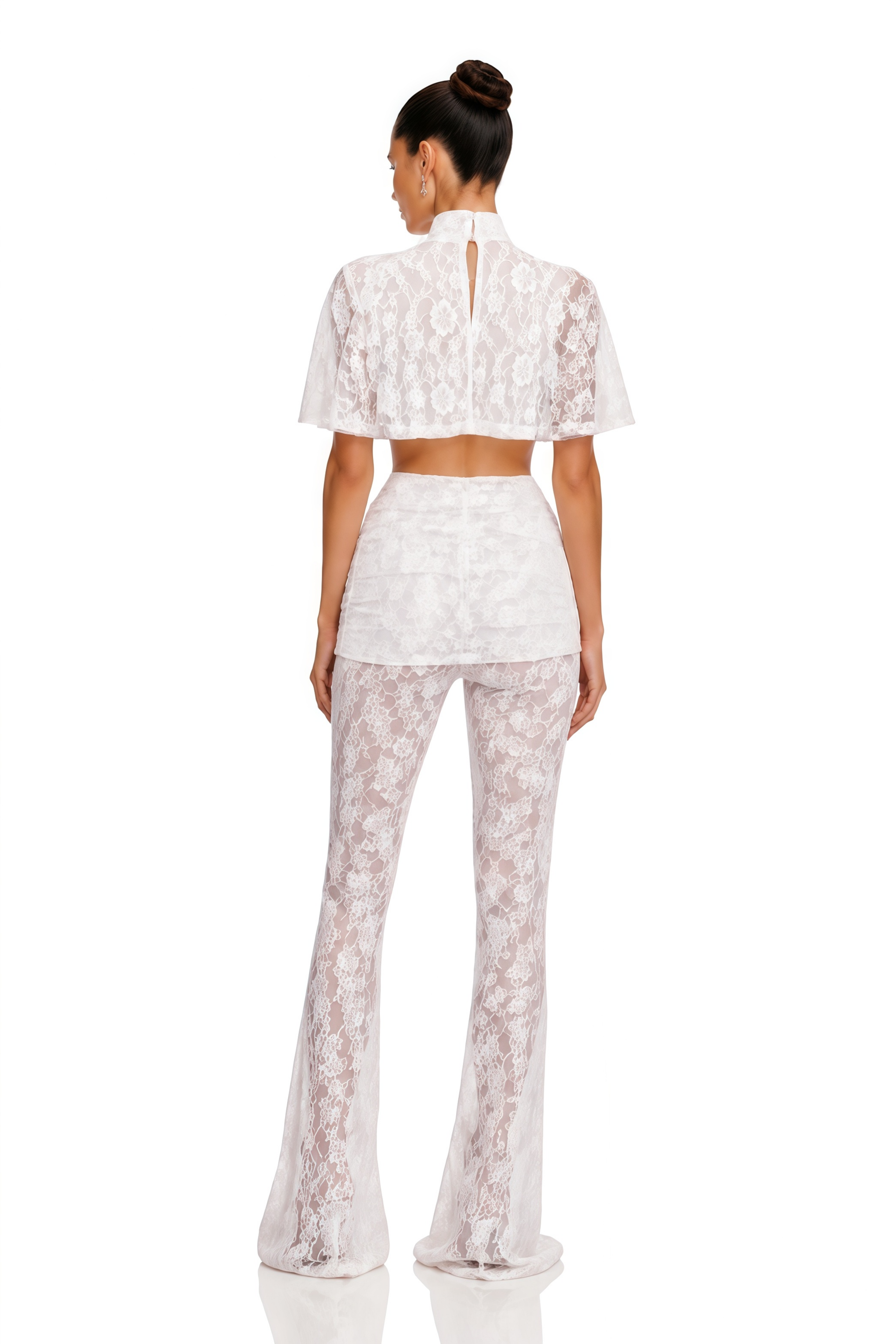 Cecily White Lace Cape Crop Top & Trousers Set