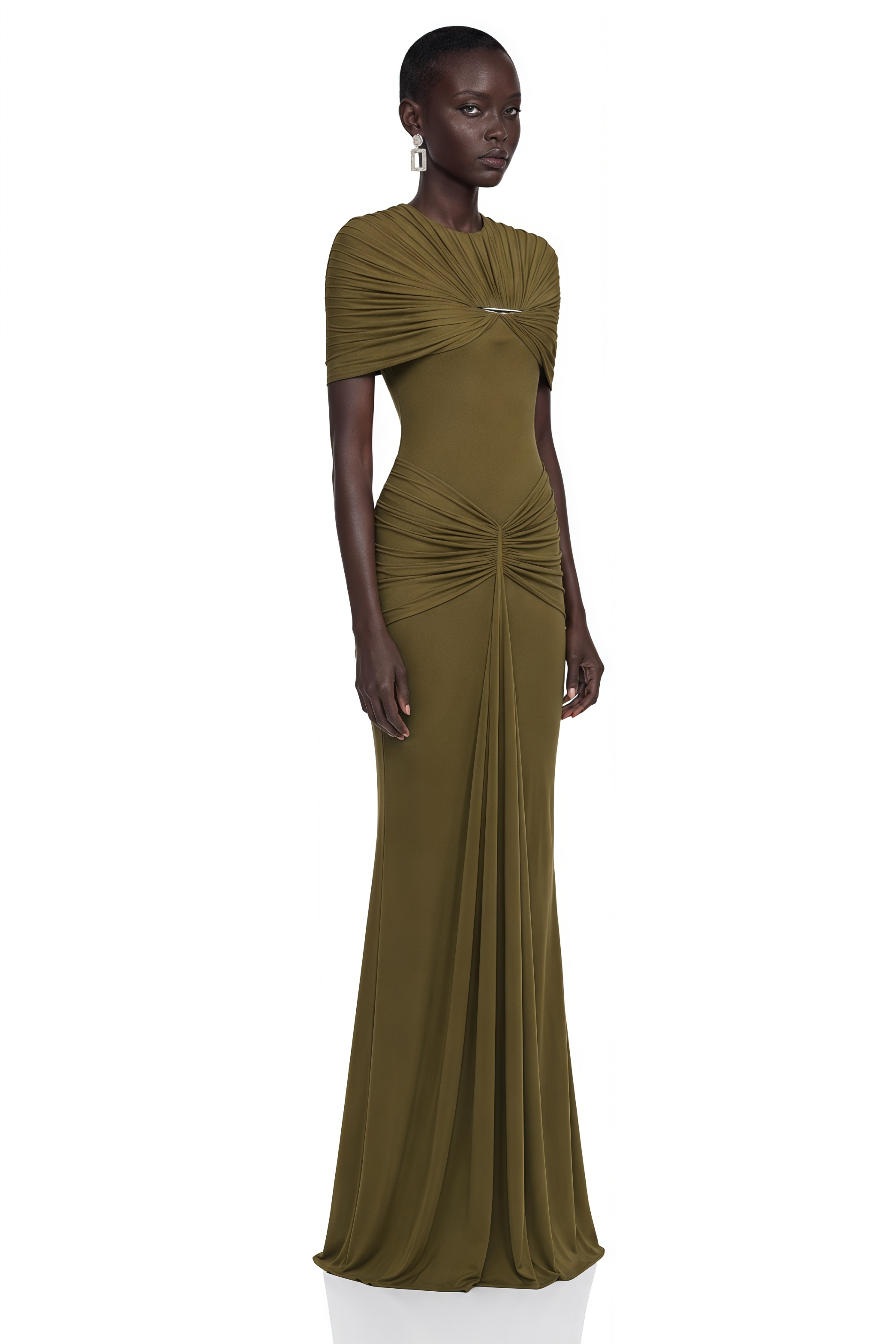 Celeste Green Pleated Cape Maxi Dress