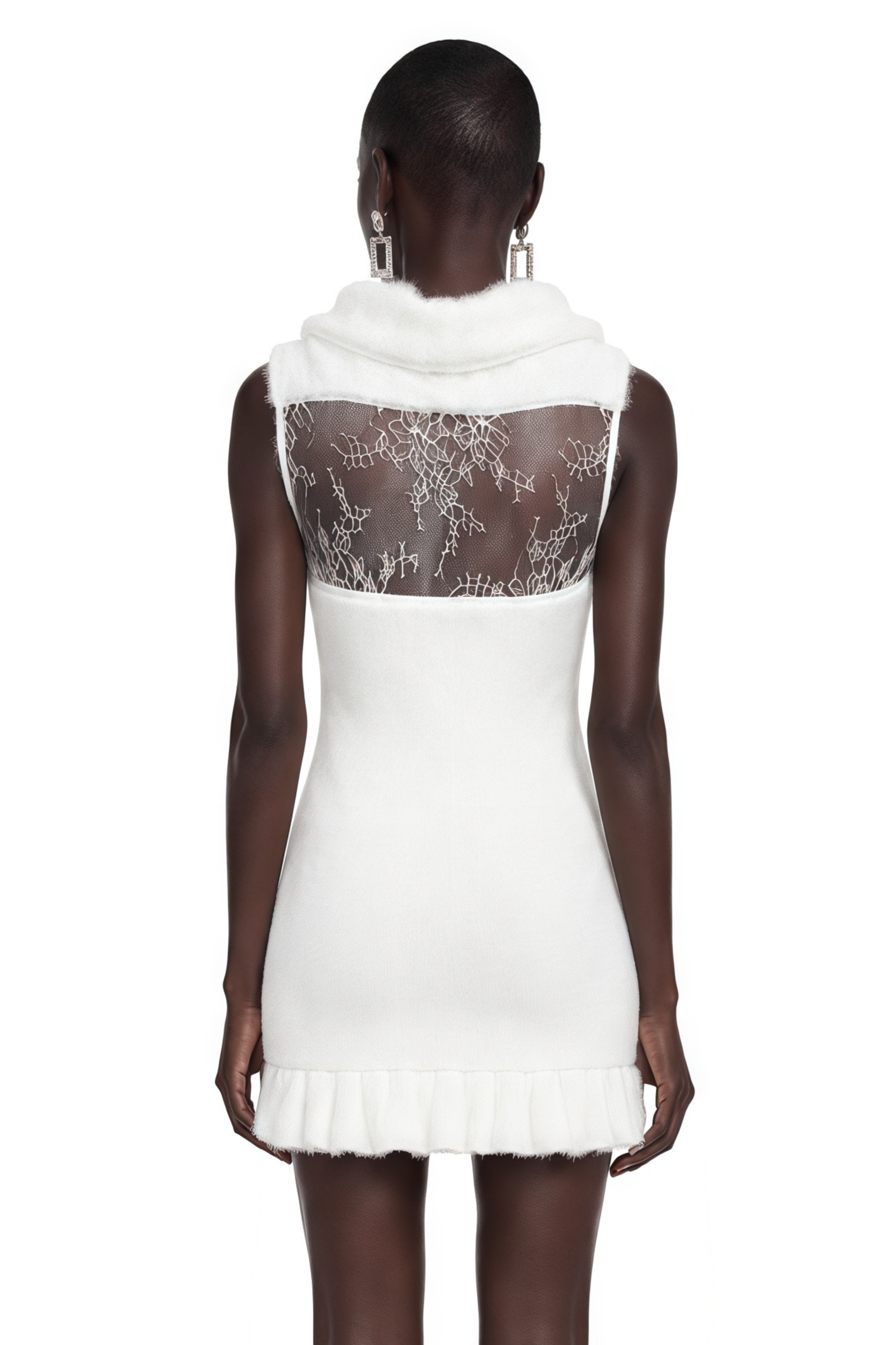 Mini-robe en maille duveteuse à col roulé Celeste White