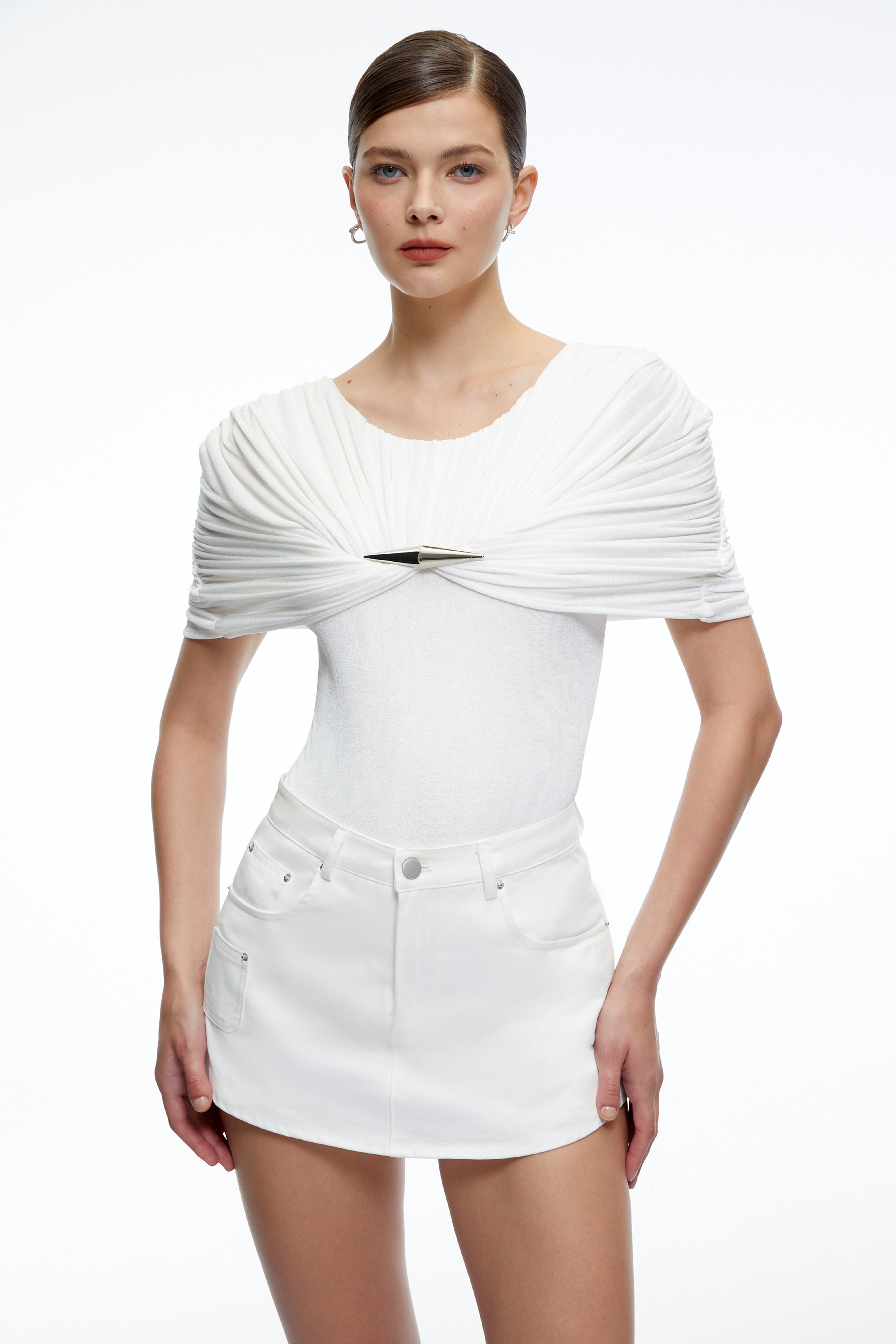 Celeste White Pleated Cape Jumpsuit