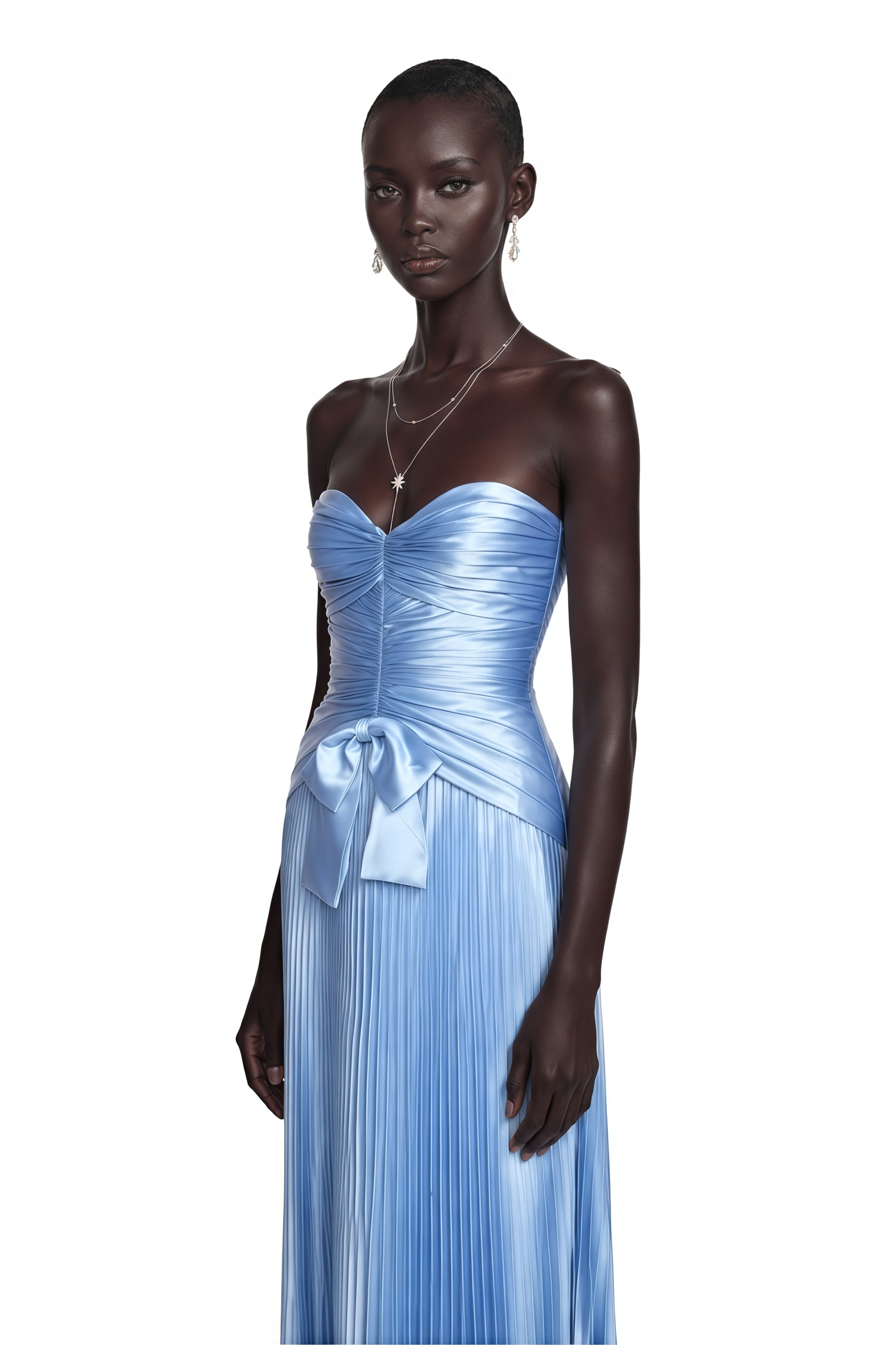 Celestine Blue Off Shoulder Pleated Maxi Dress