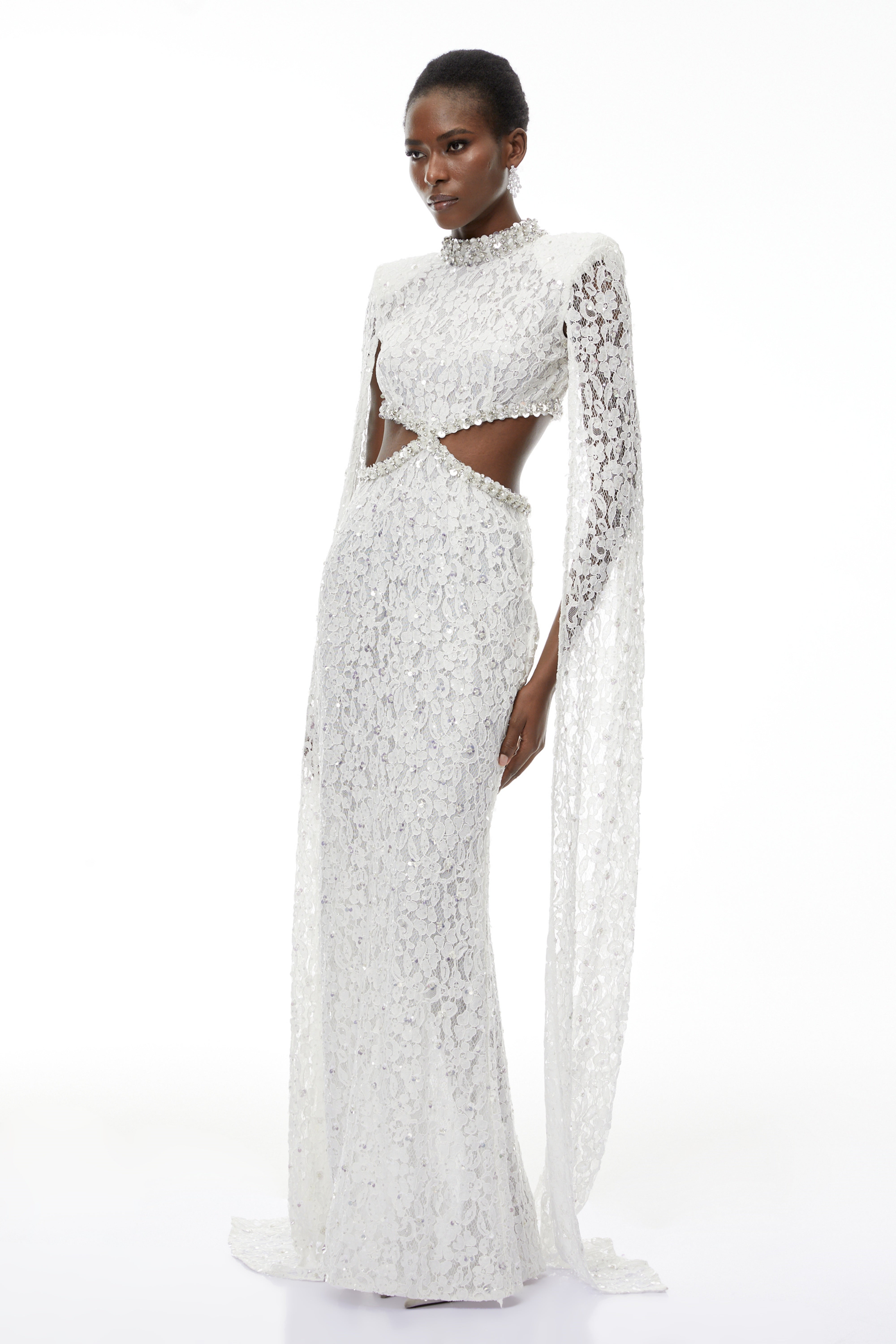 Chakame White Embellished Lace Maxi Dress (Final Sale-US Only)