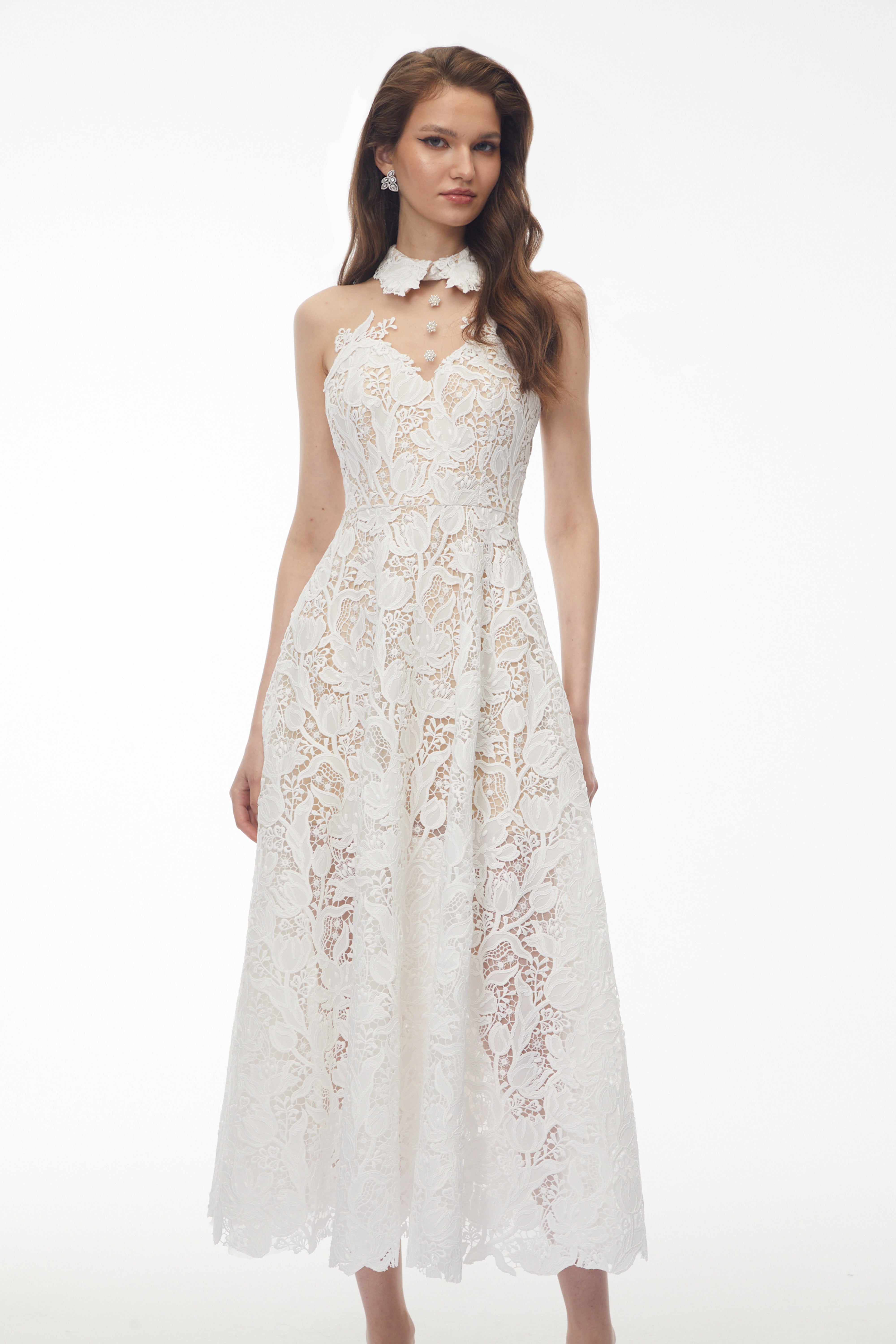 Chakame White Floral Lace Midi Dress (Final Sale)