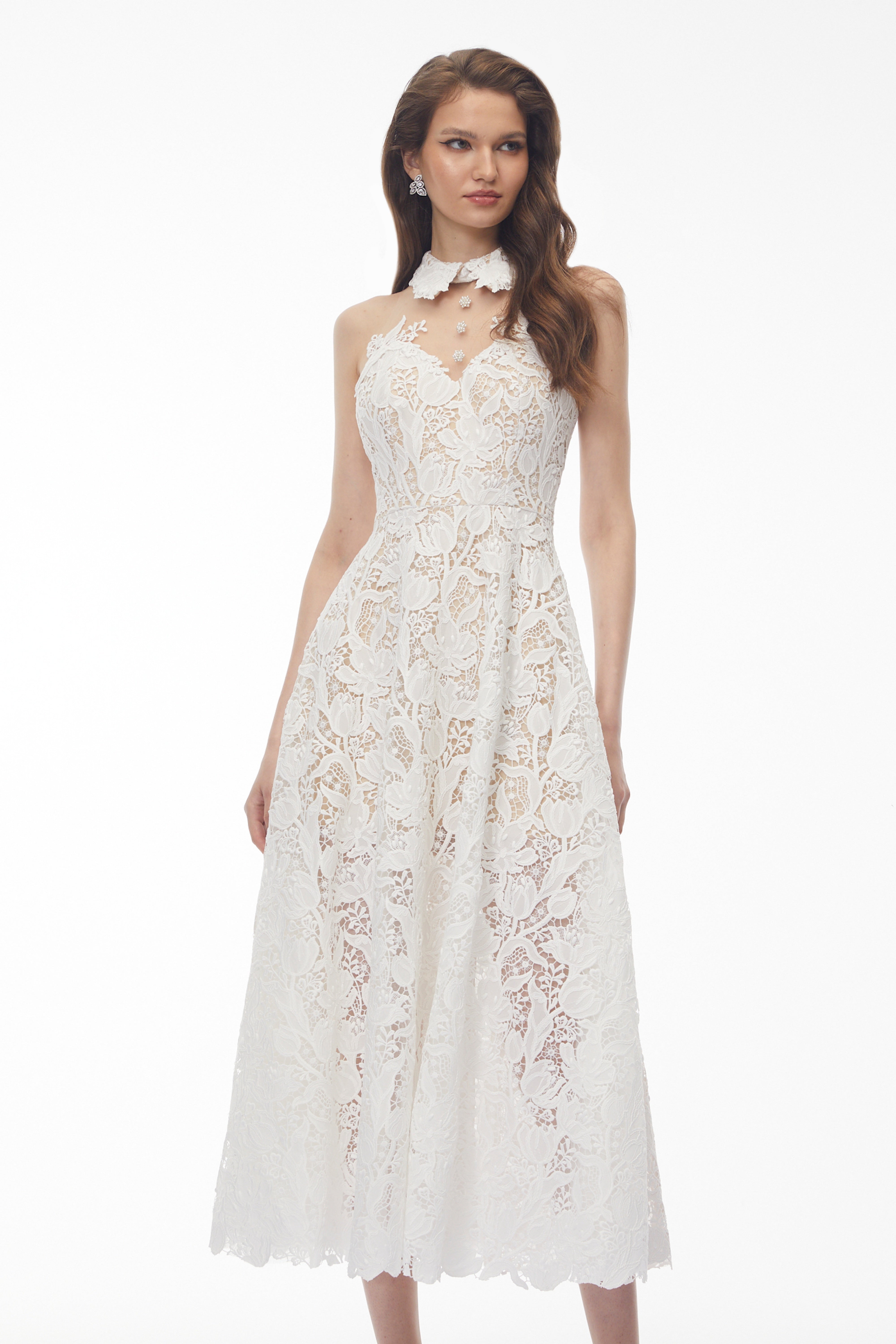 Chakame White Floral Lace Midi Dress (Final Sale)