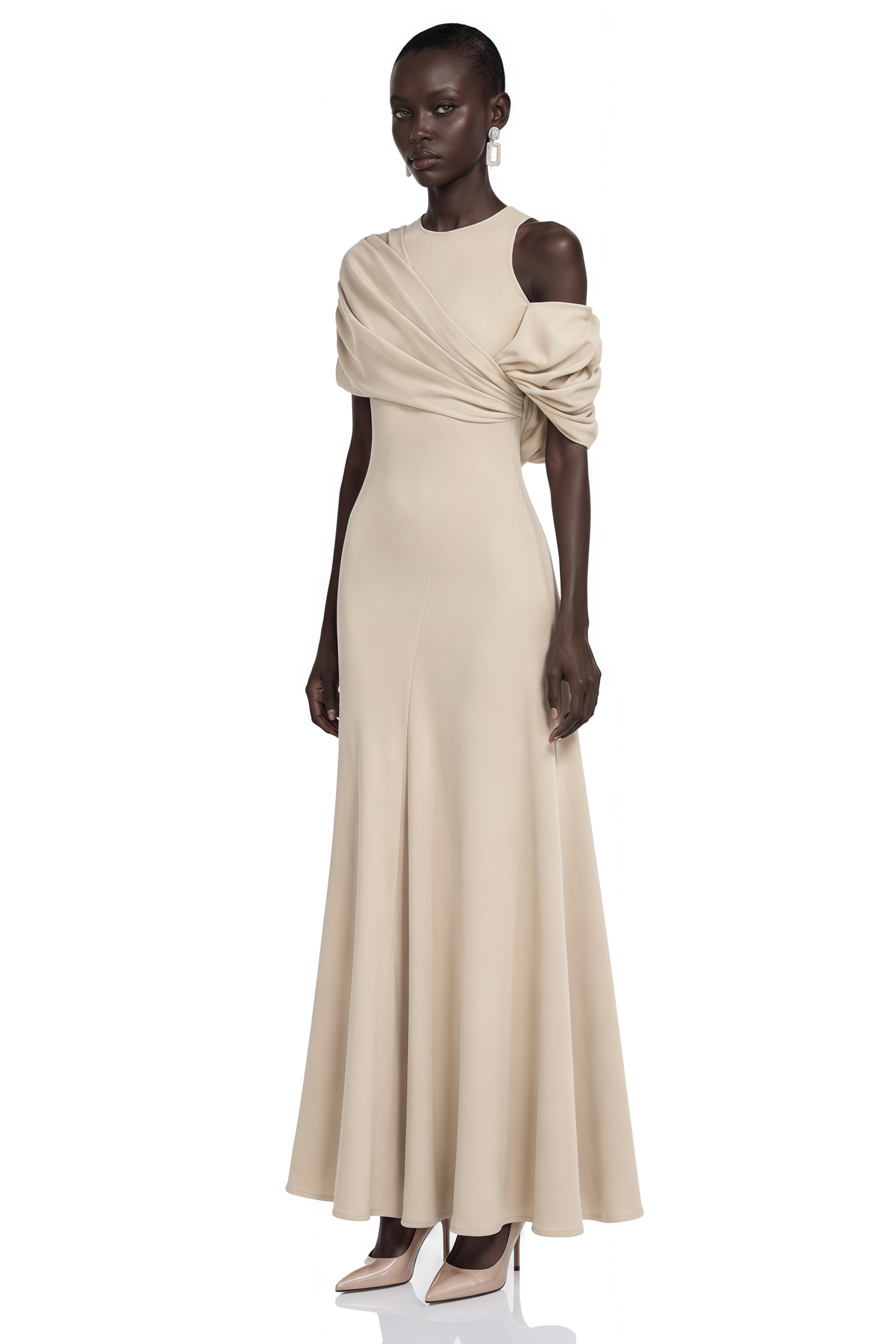 Charlotte Khaki Draped Asymmetrical Maxi Dress
