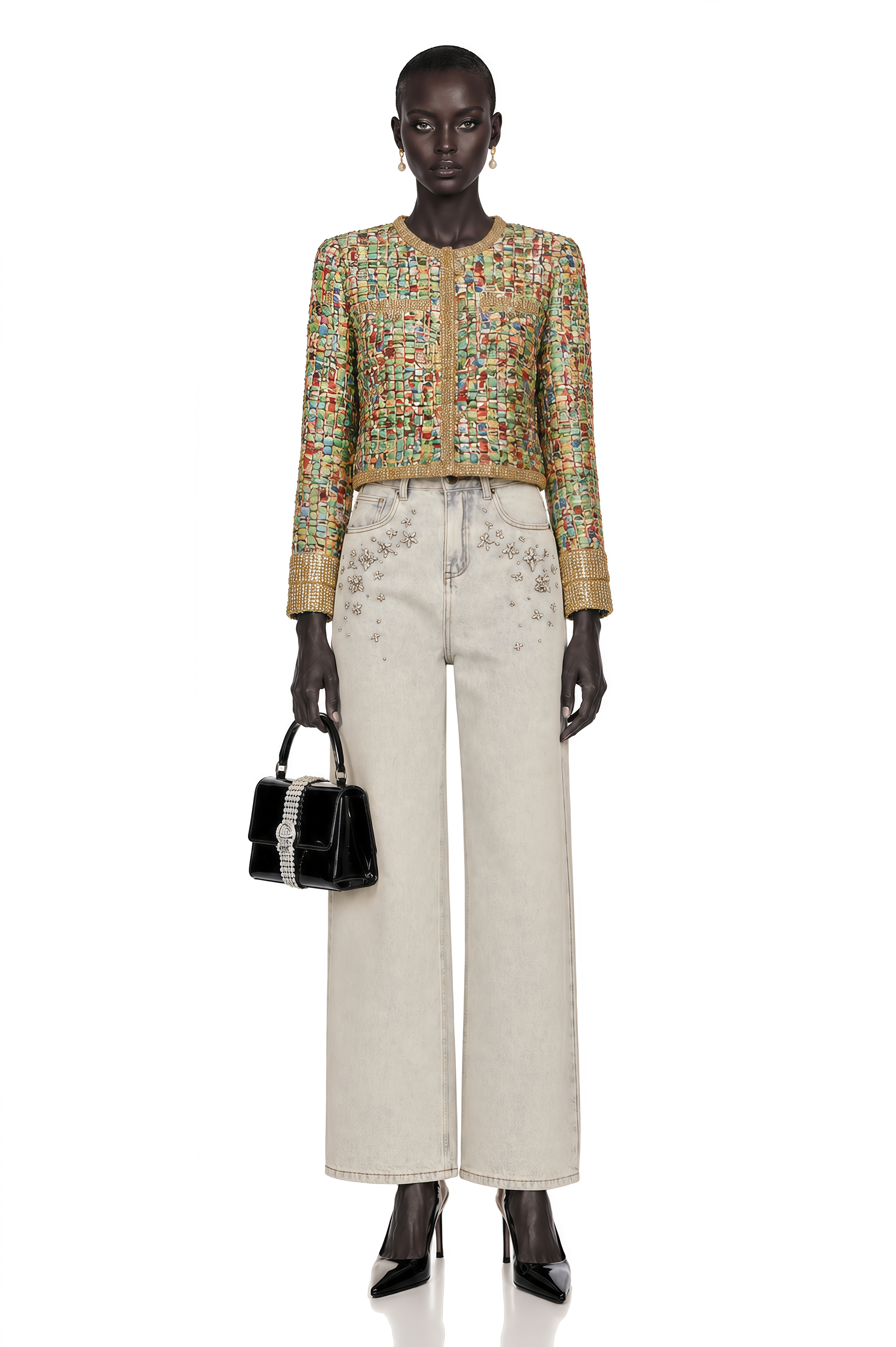 Veste en tweed à paillettes dorées Octavie